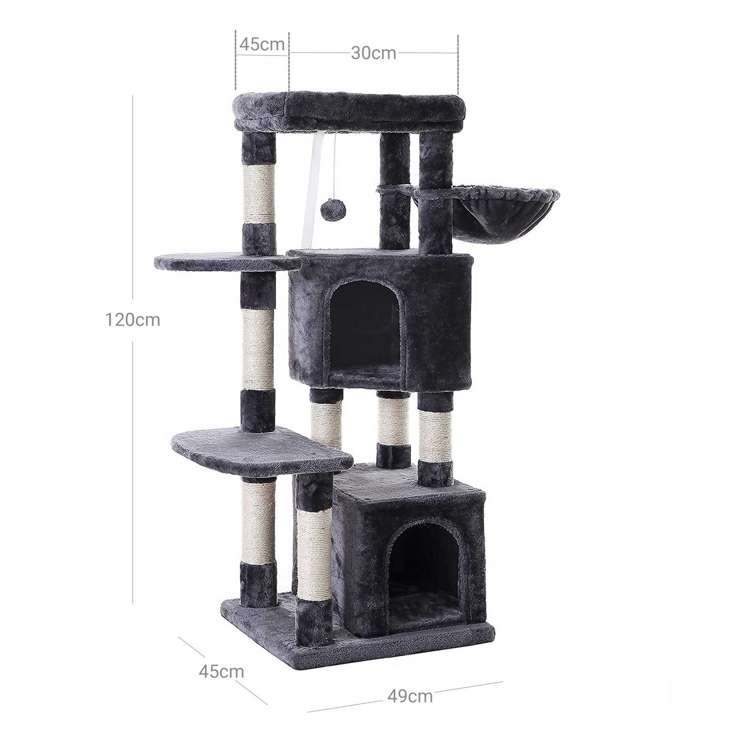 Cat Tree - Engineered Wood - Light Grey - Activity Centre with Condo