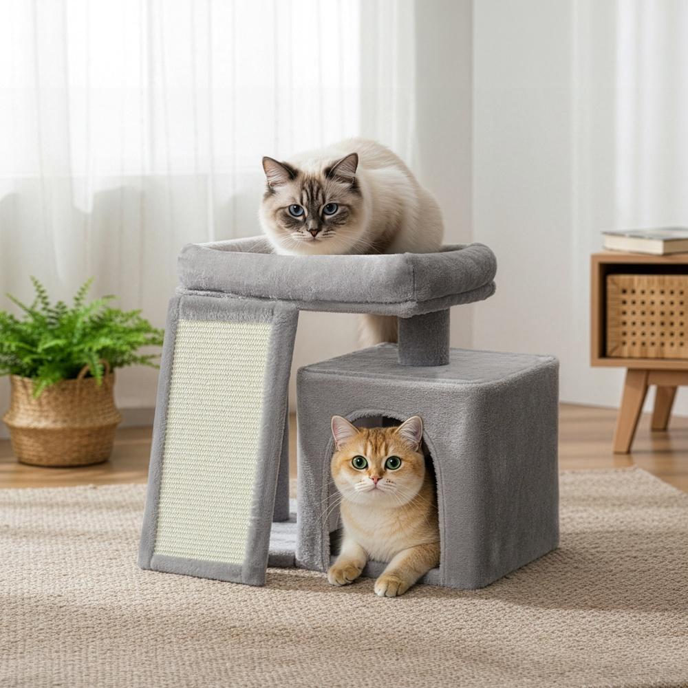 Compact Multi-Level Cat Condo - 11L - Particleboard - Ramp