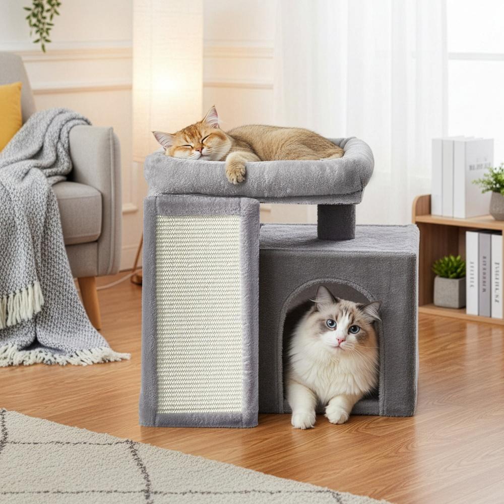 Compact Multi-Level Cat Condo - 11L - Particleboard - Ramp