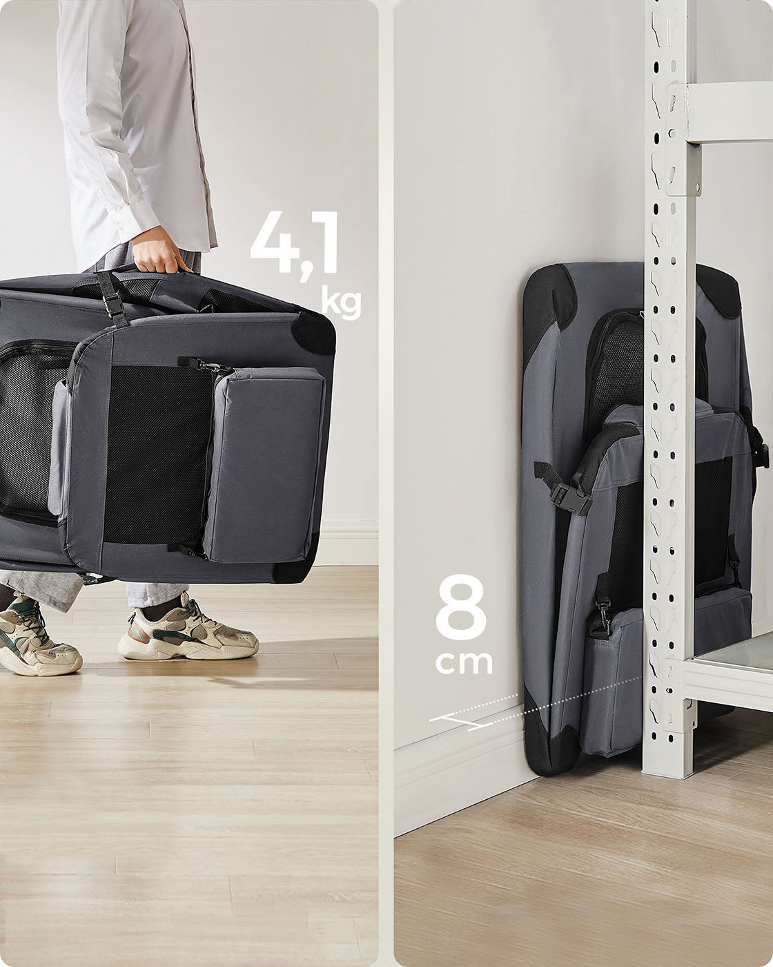 Pet Carrier - Fabric - Grey - Foldable with Breathable Mesh and Storage Pockets
