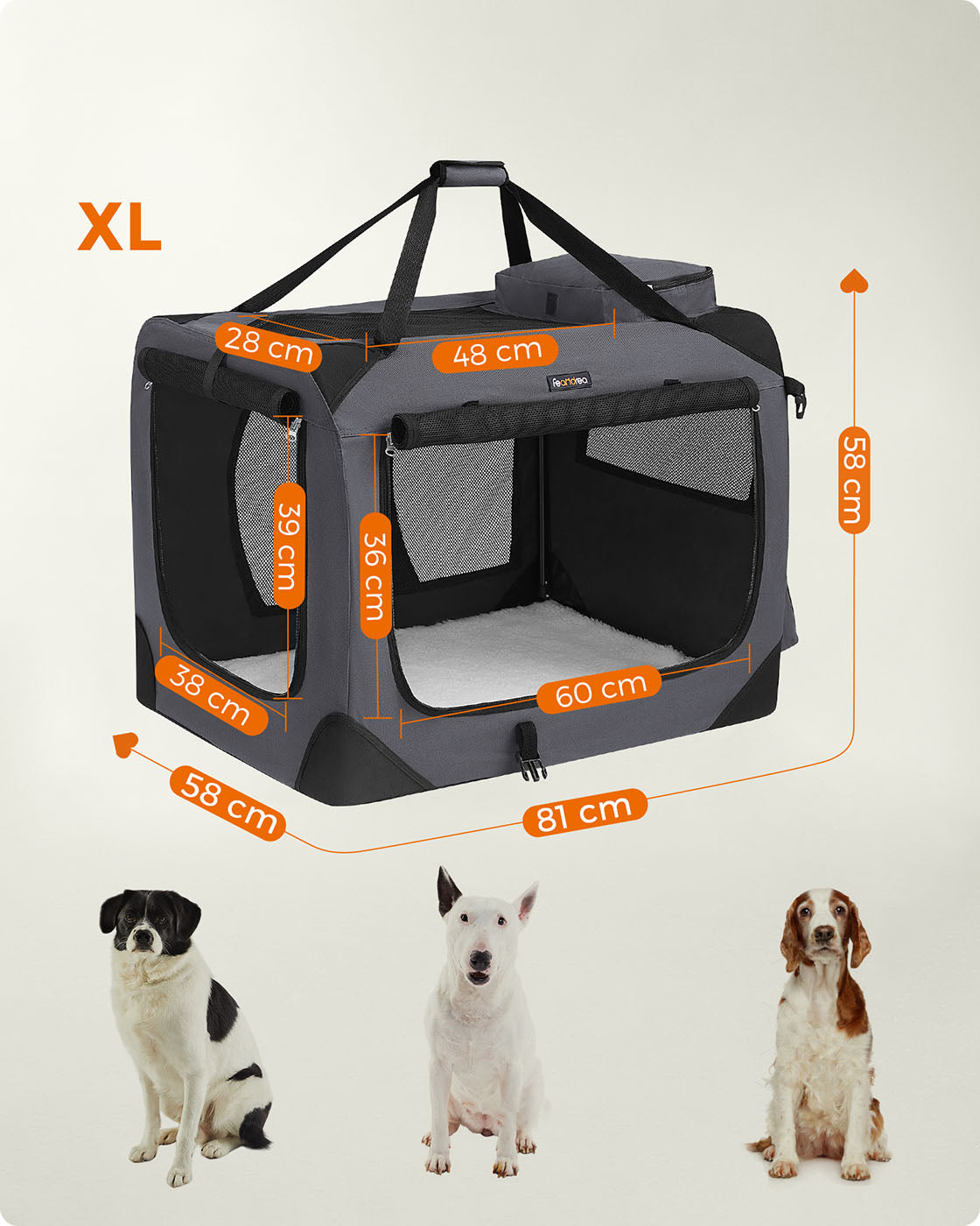 Pet Carrier - Fabric - Grey - Foldable with Breathable Mesh and Storage Pockets