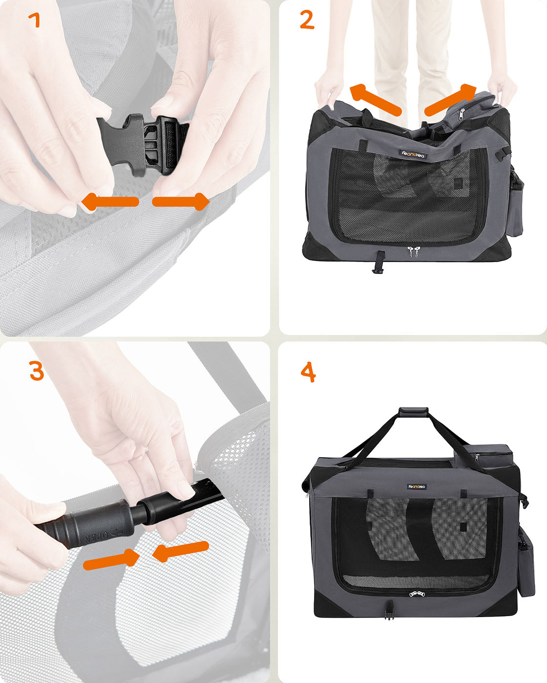 Pet Carrier - Fabric - Grey - Foldable with Breathable Mesh and Storage Pockets