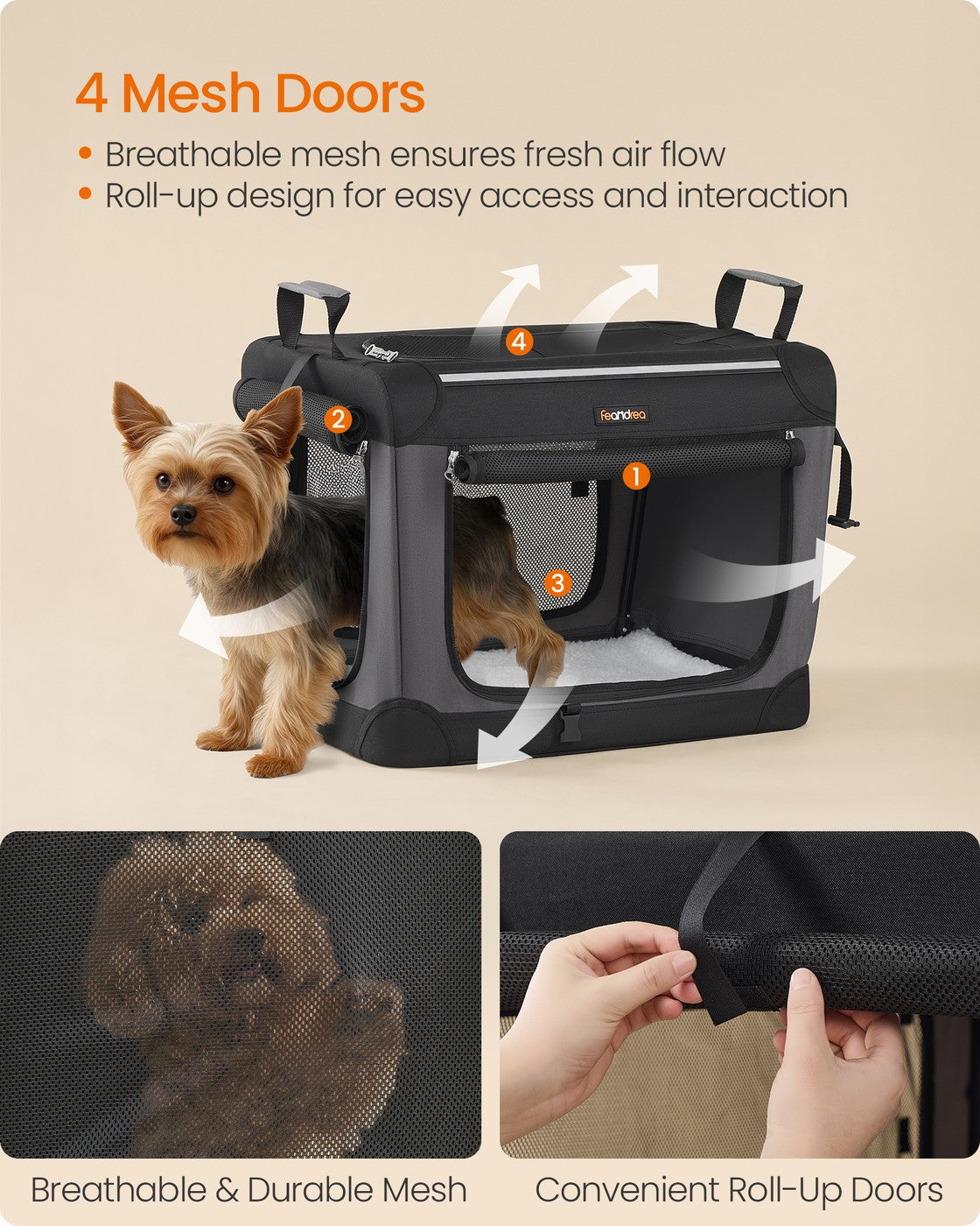 Collapsible Dog Crate - 50L - Steel Frame - Mesh Doors