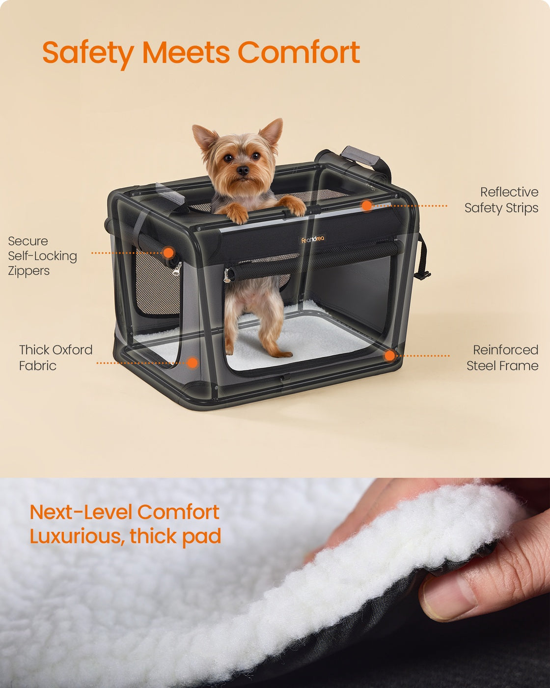 Collapsible Dog Crate - 50L - Steel Frame - Mesh Doors
