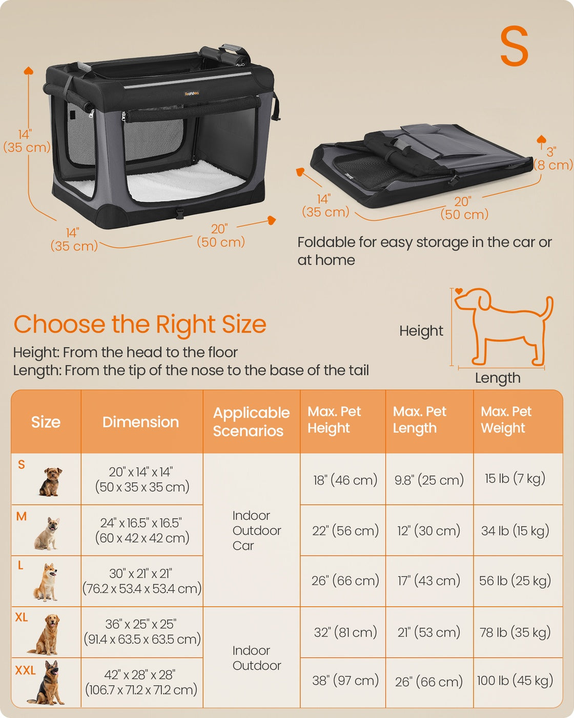 Collapsible Dog Crate - 50L - Steel Frame - Mesh Doors