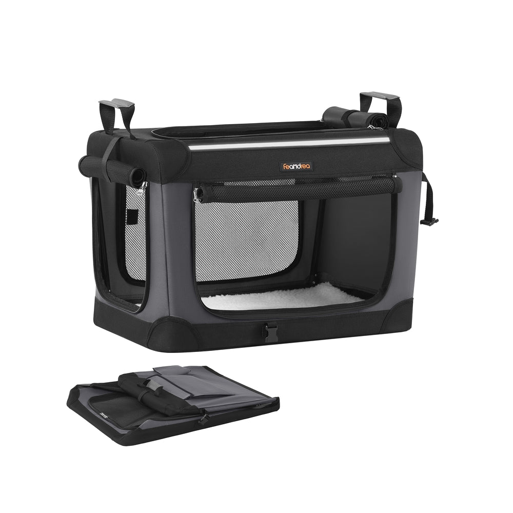 Foldable Dog Crate - Oxford Fabric - Ink Black - Portable and Collapsible with Mesh Doors and Storage Pocket