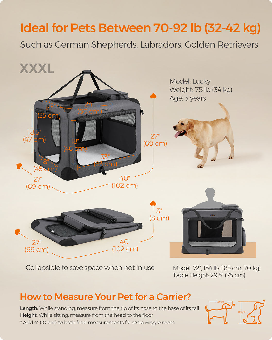 Pet Carrier - Fabric - Grey - Foldable with Breathable Mesh and Storage Pockets