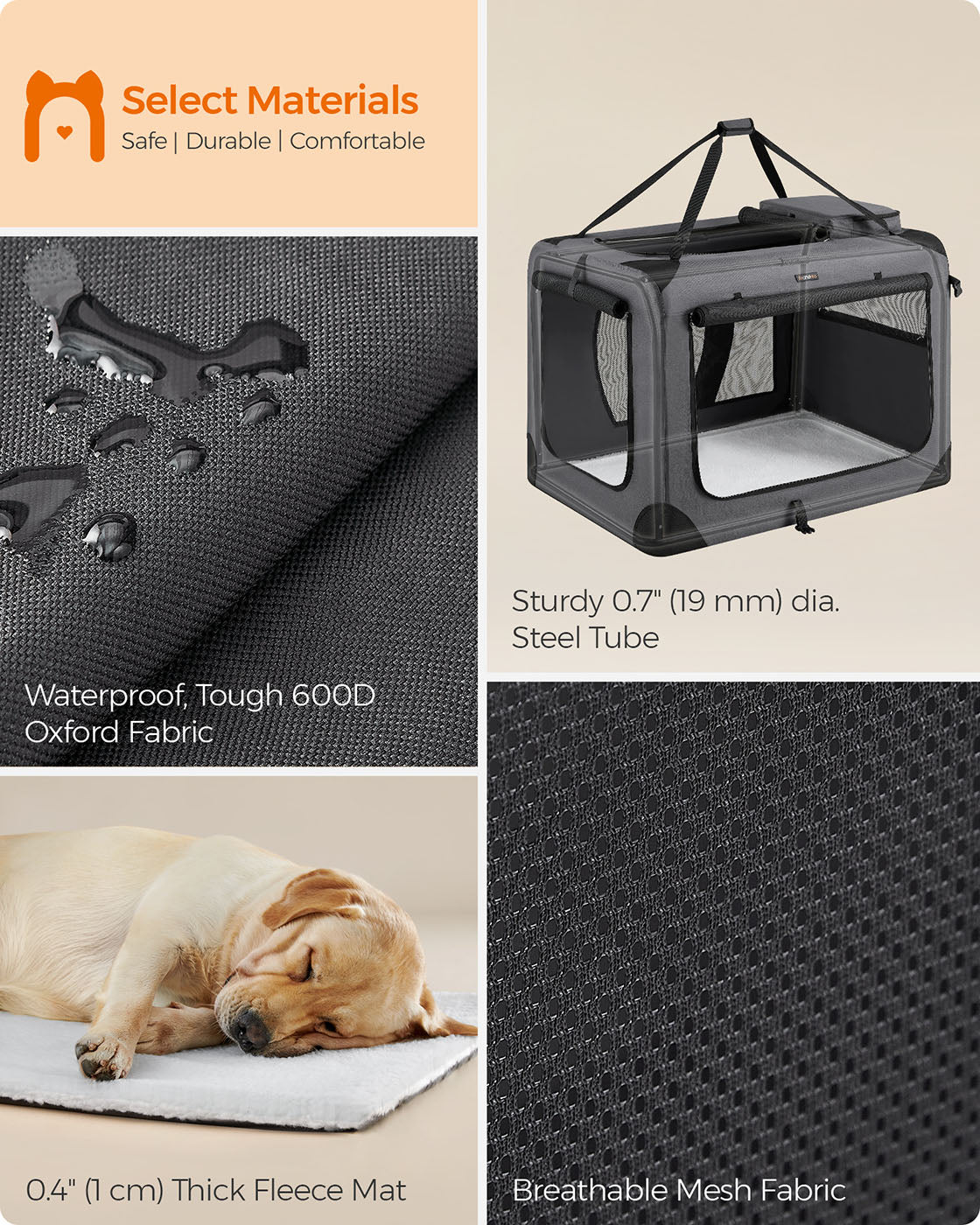 Pet Carrier - Fabric - Grey - Foldable with Breathable Mesh and Storage Pockets