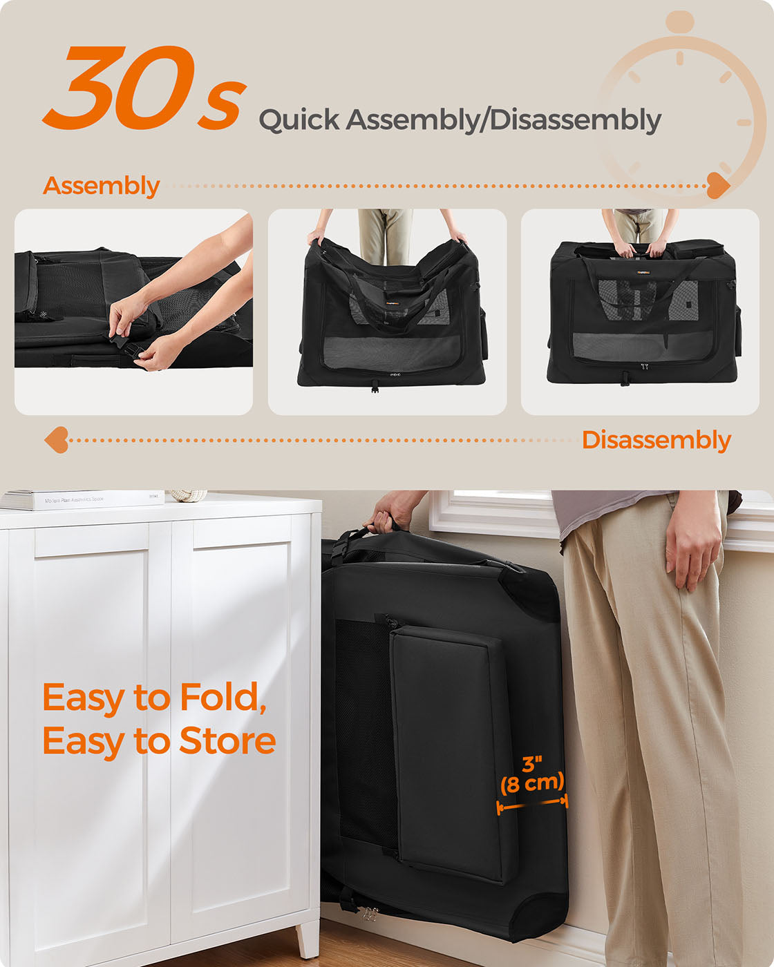 Pet Carrier - Fabric - Grey - Foldable with Breathable Mesh and Storage Pockets