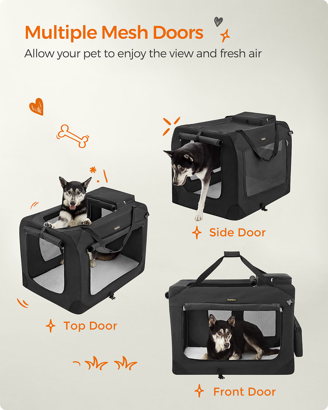Pet Carrier - Fabric - Grey - Foldable with Breathable Mesh and Storage Pockets