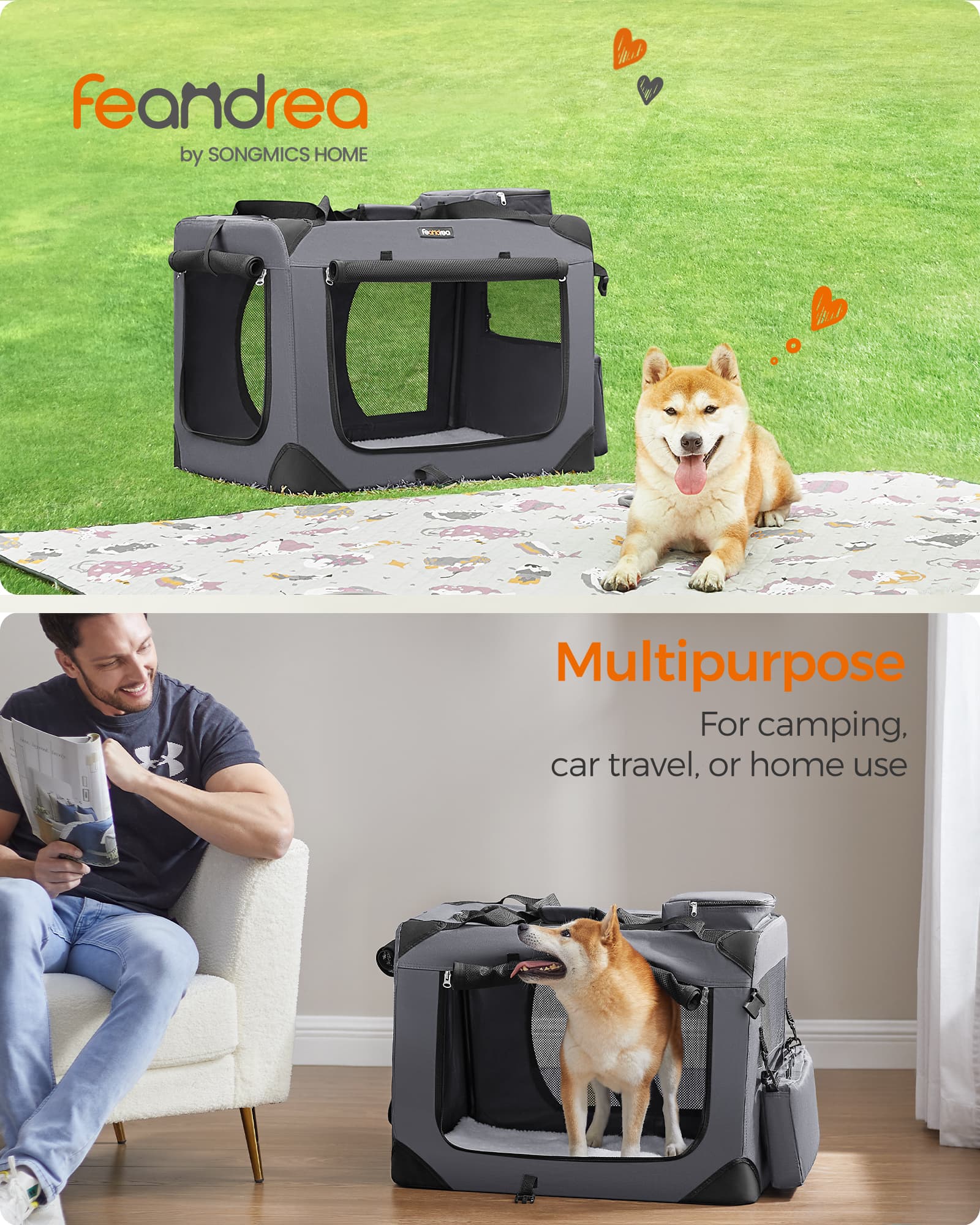 Folding Pet Carrier - Fabric - Dark Blue - Versatile Design for Travel and Safety