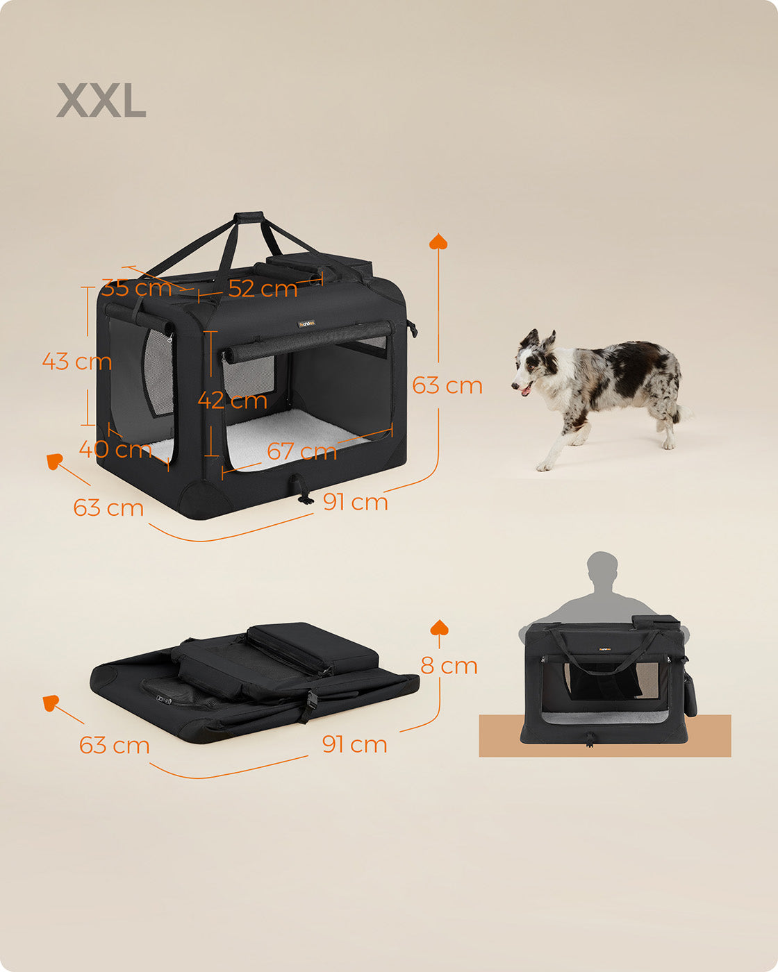 Foldable Pet Carrier - Fabric - Grey - Breathable Mesh with Storage Pockets