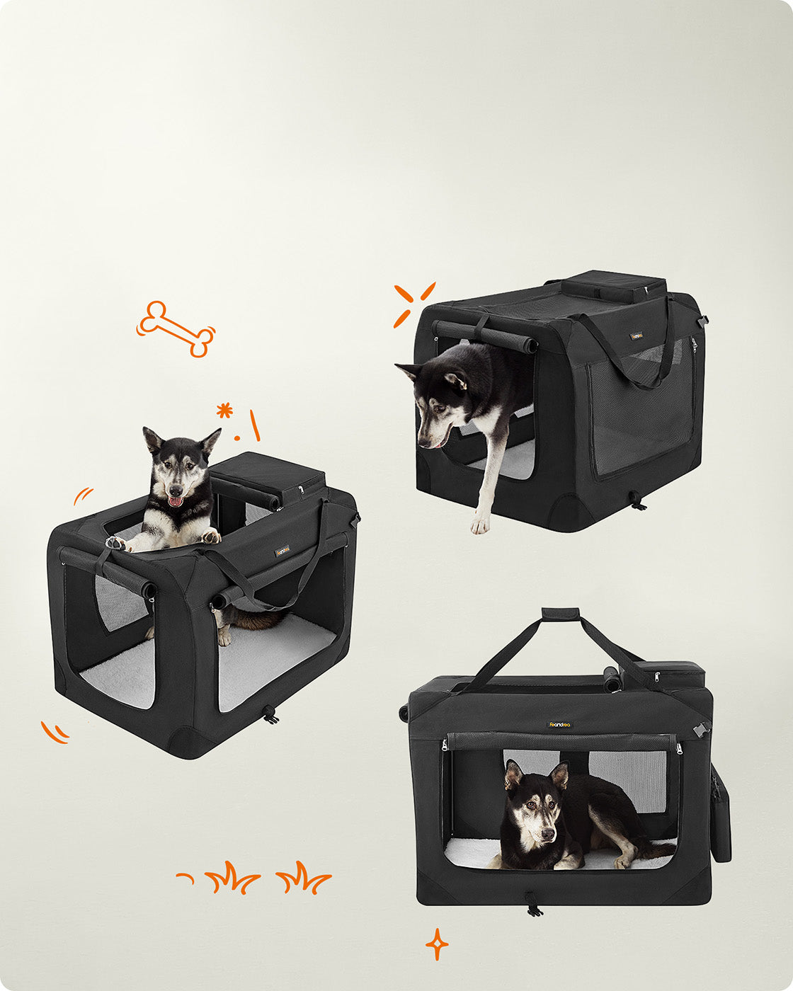 Foldable Pet Carrier - Fabric - Grey - Breathable Mesh with Storage Pockets