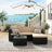 Patio Furniture Set - PE Rattan - Black and Beige - Handwoven with Cushions and Glass Table