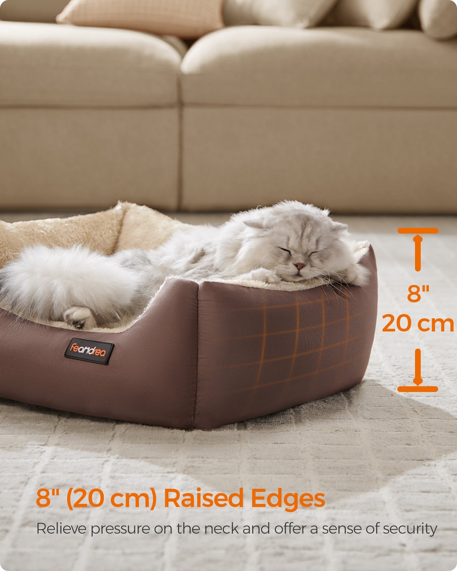 Dog Bed - Soft Fabric - Coffee Brown - Large Washable with Removable Reversible Cushion