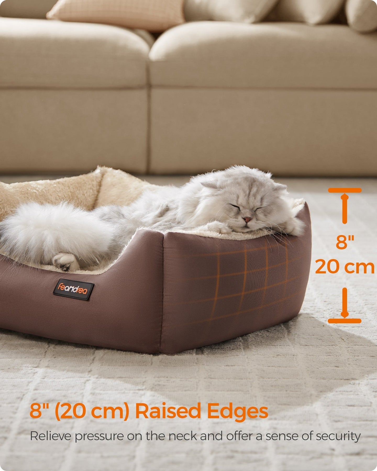 Dog Bed - Soft Fabric - Coffee Brown - Large Washable with Removable Reversible Cushion
