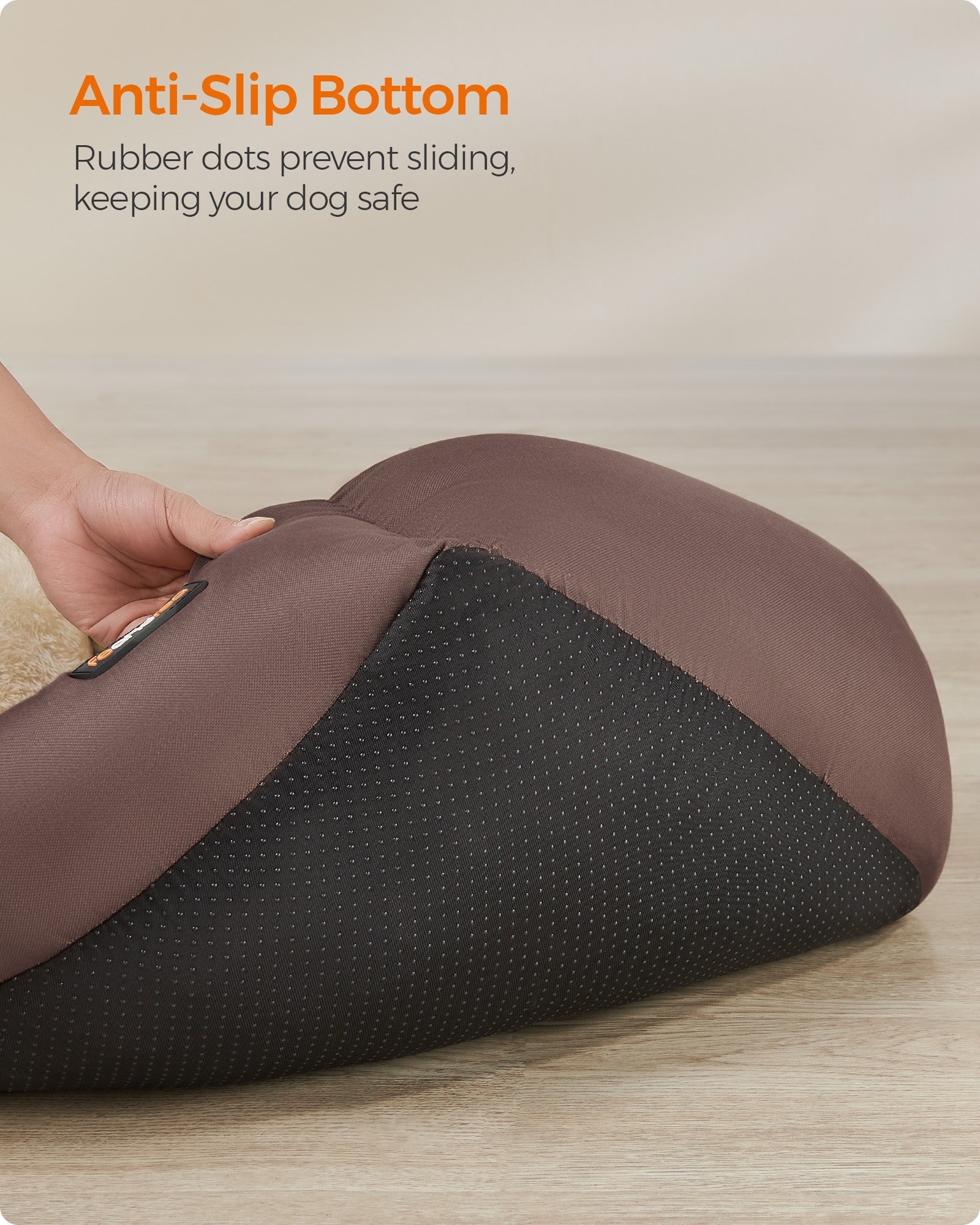 Dog Bed - Soft Fabric - Coffee Brown - Large Washable with Removable Reversible Cushion