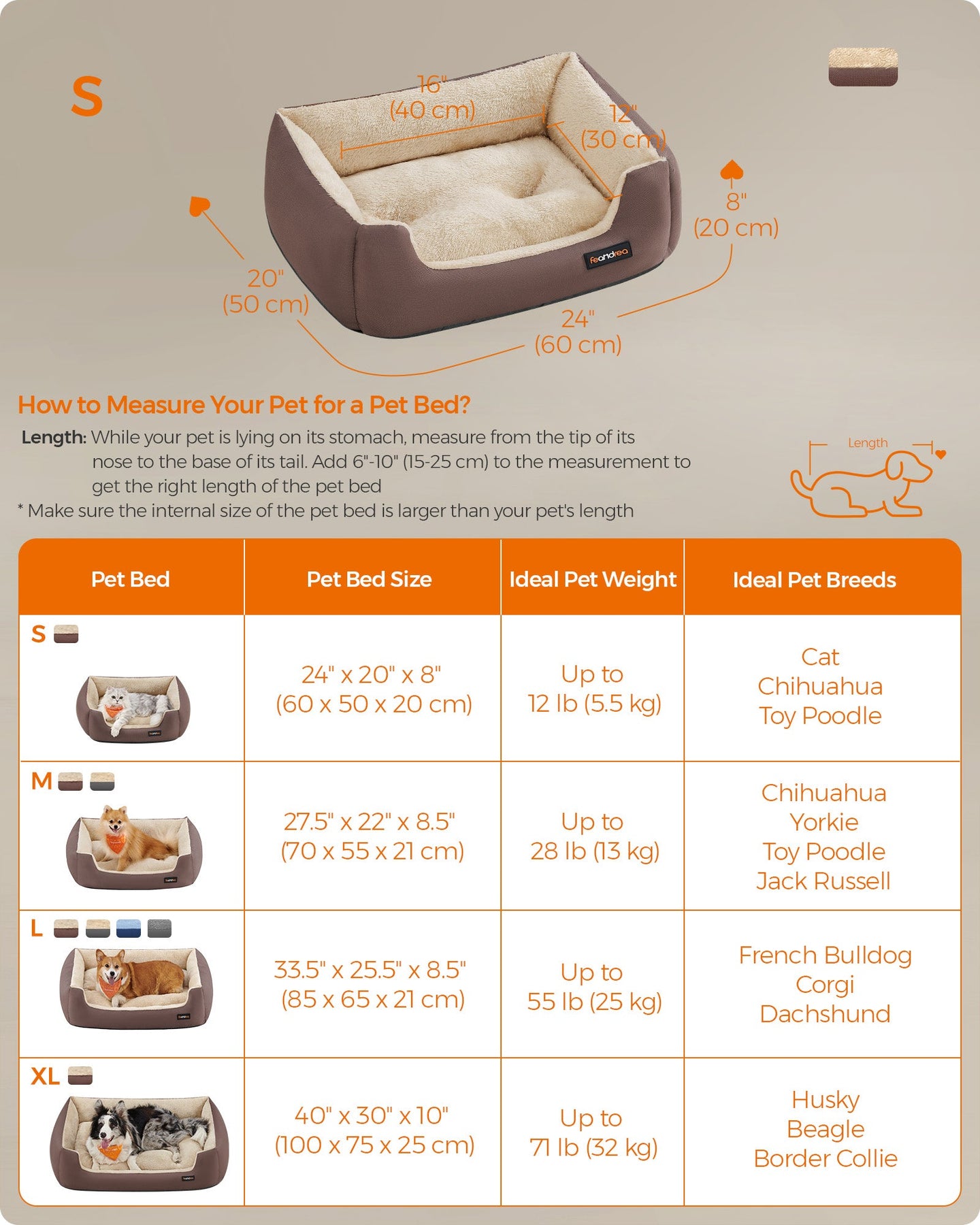 Dog Bed - Soft Fabric - Coffee Brown - Large Washable with Removable Reversible Cushion