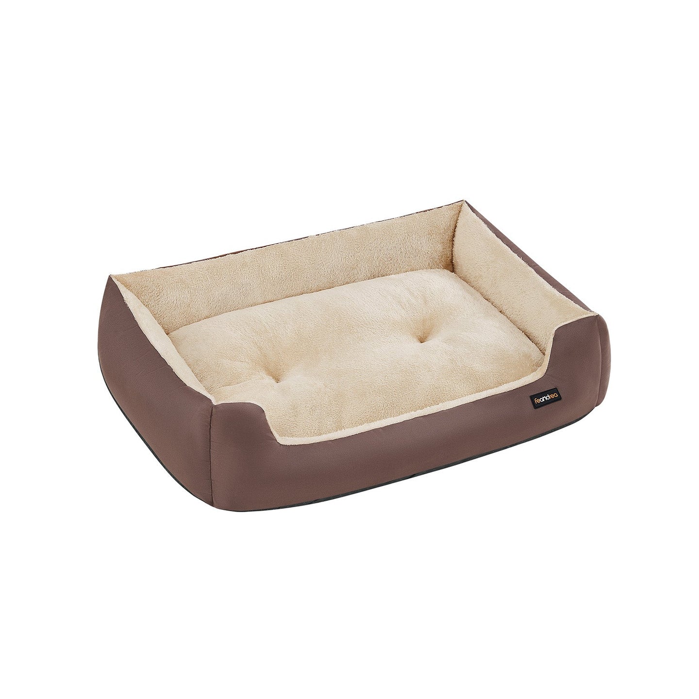 Large Dog Bed - Soft Fabric - Coffee Brown - Washable with Removable Reversible Cushion