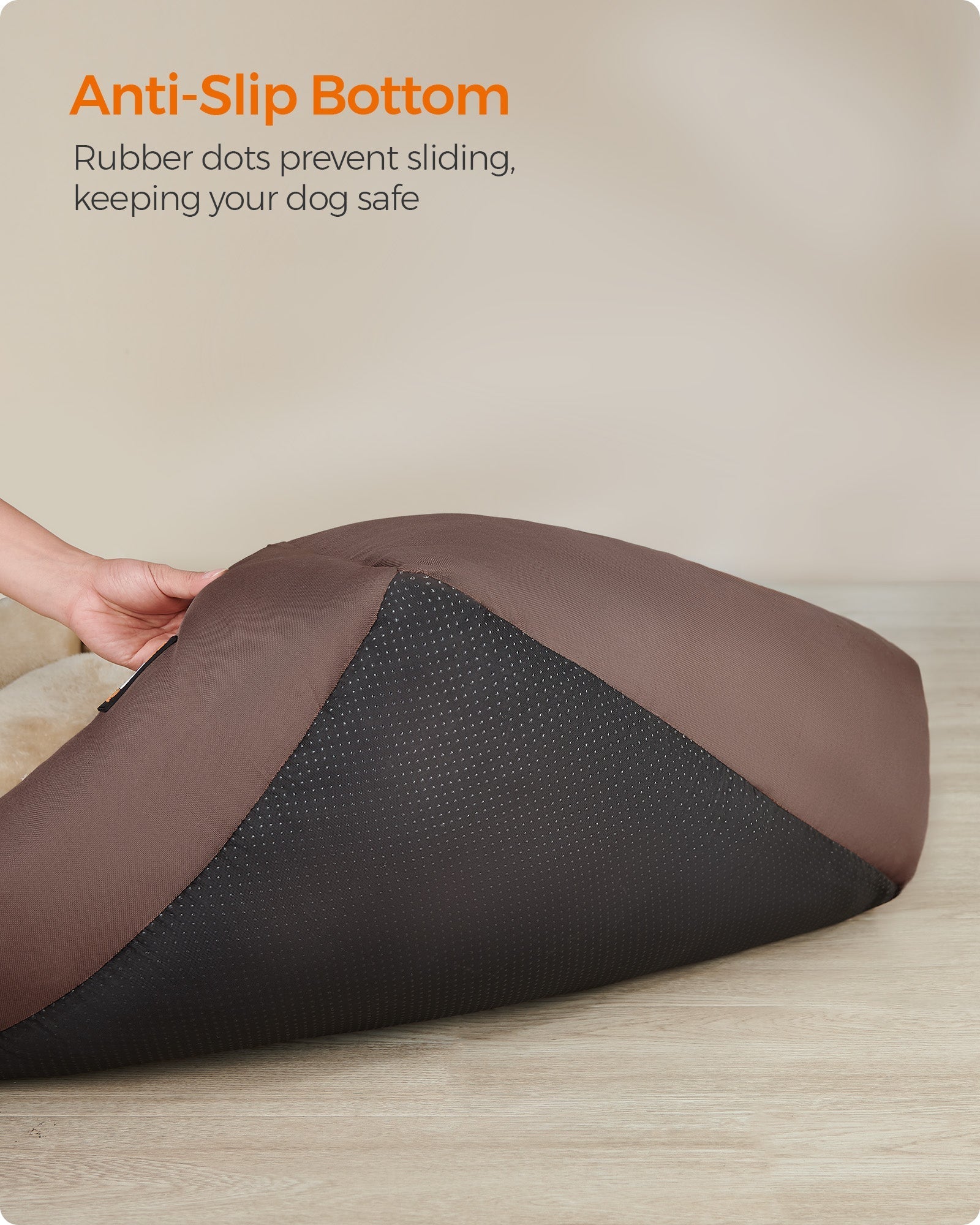 Large Dog Bed - Soft Fabric - Coffee Brown - Washable with Removable Reversible Cushion