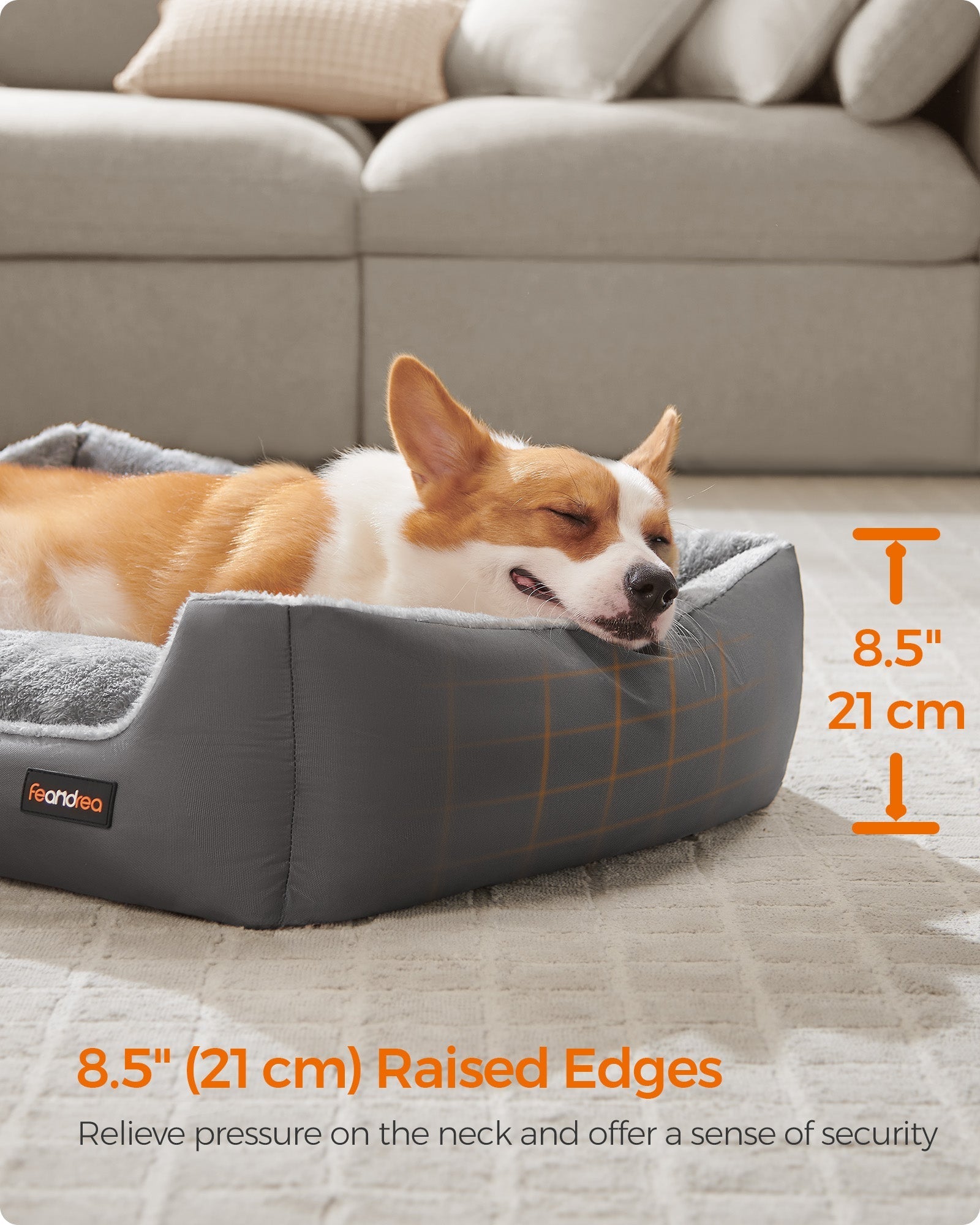 Dog Sofa Bed - Soft Fabric - Slate Grey and Dove Grey - Washable with Removable Reversible Cushion