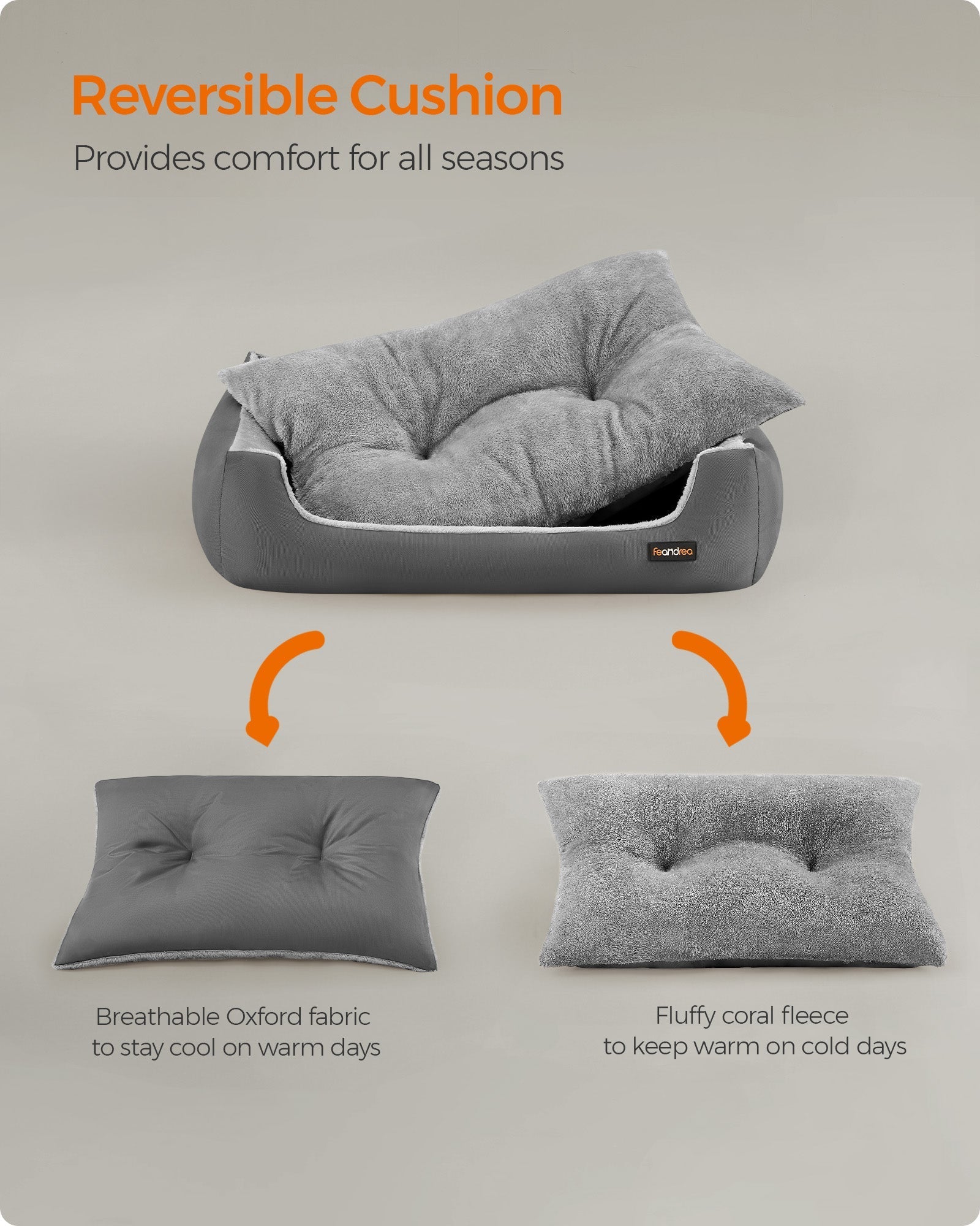 Dog Sofa Bed - Soft Fabric - Slate Grey and Dove Grey - Washable with Removable Reversible Cushion