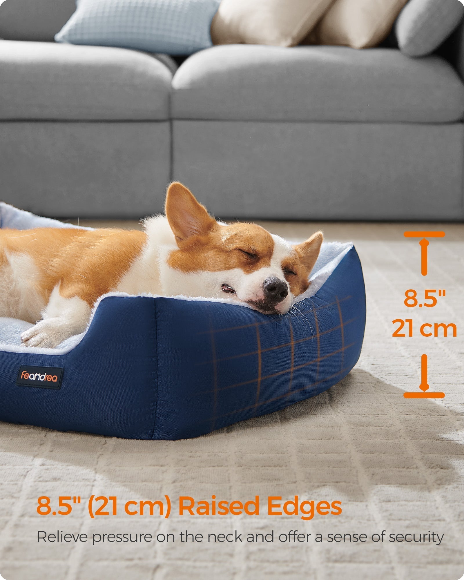 Dog Sofa Bed - Fabric - Charcoal Blue - Removable Reversible Cushion