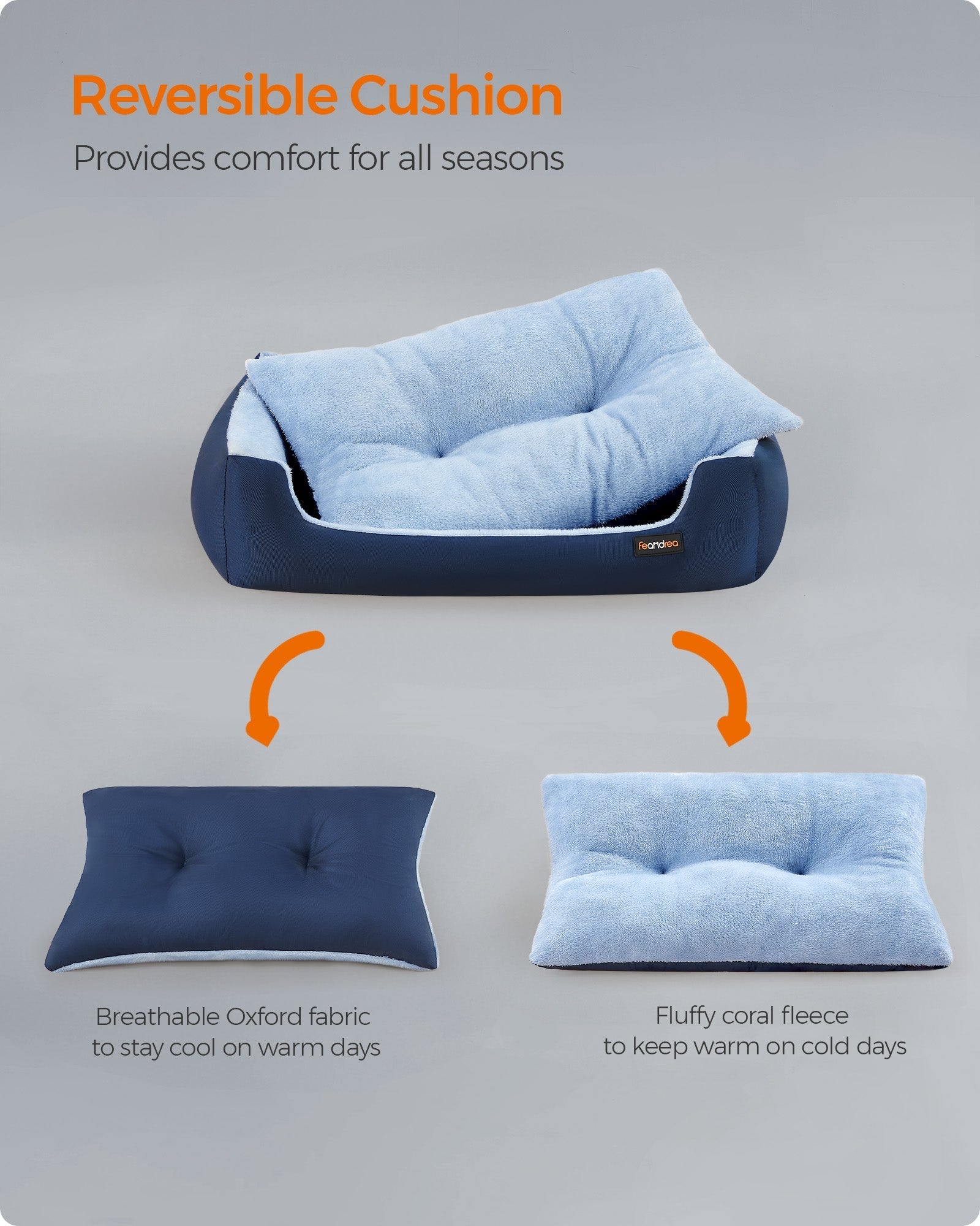 Dog Sofa Bed - Fabric - Charcoal Blue - Removable Reversible Cushion