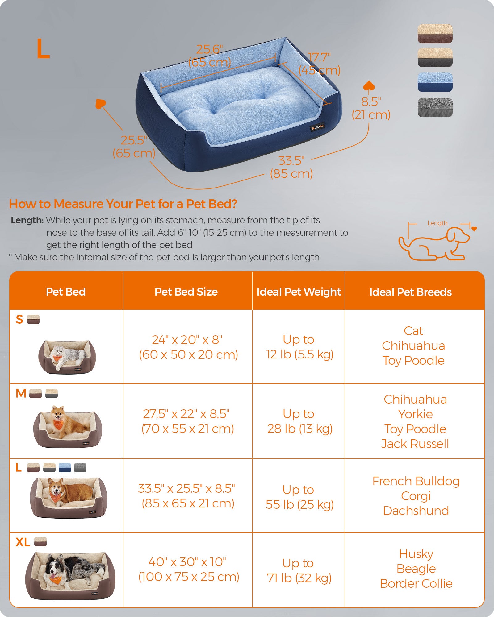 Dog Sofa Bed - Fabric - Charcoal Blue - Removable Reversible Cushion