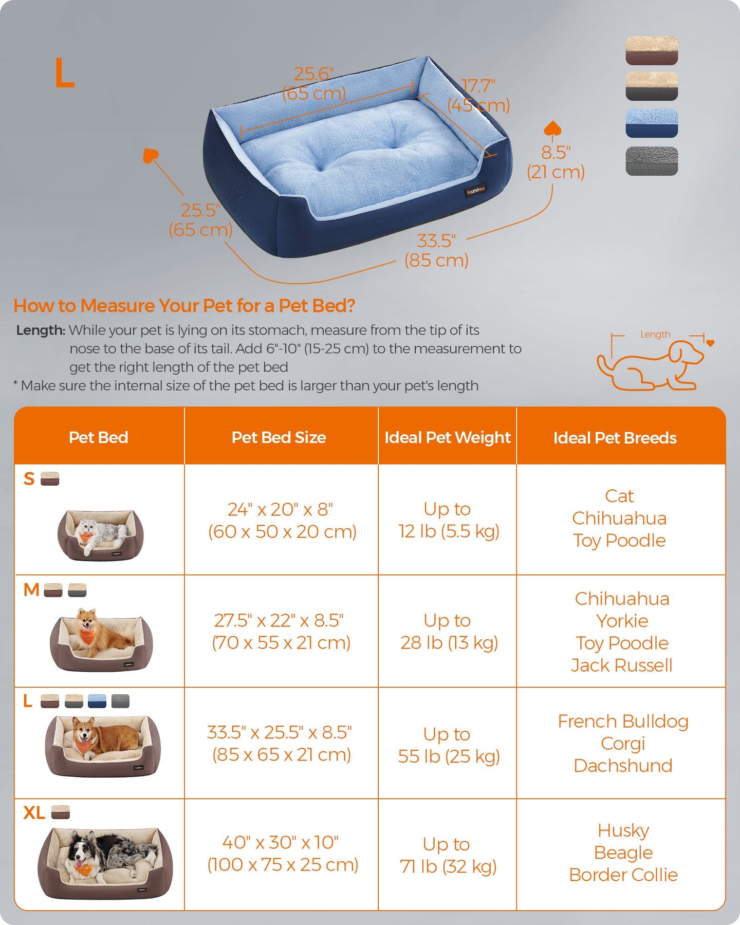 Dog Sofa Bed - Fabric - Charcoal Blue - Removable Reversible Cushion