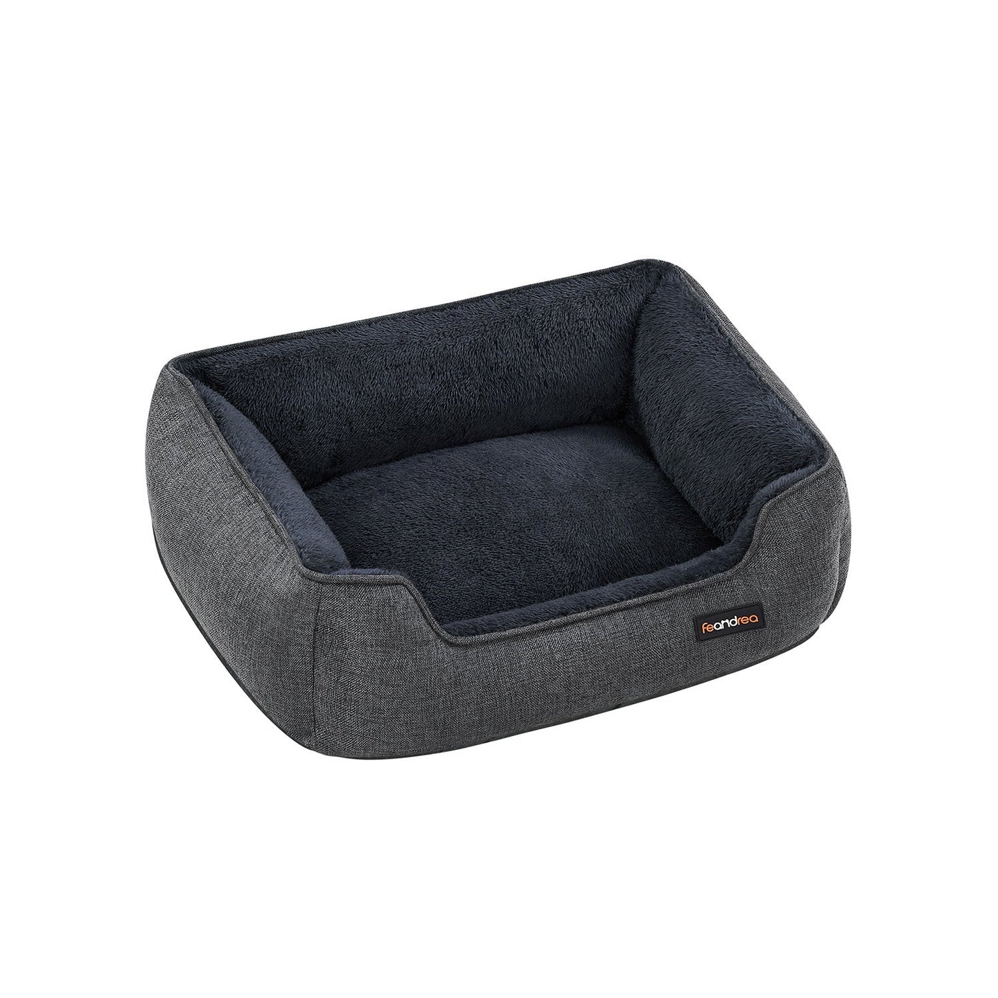 Dog Bed - Linen-Look Fabric - Dark Grey - Washable with Raised Edges and Non-Slip Bottom