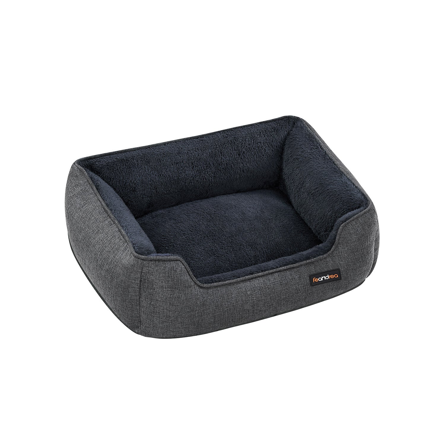 Dog Bed - Linen-Look Fabric - Dark Grey - Washable with Raised Edges and Non-Slip Bottom