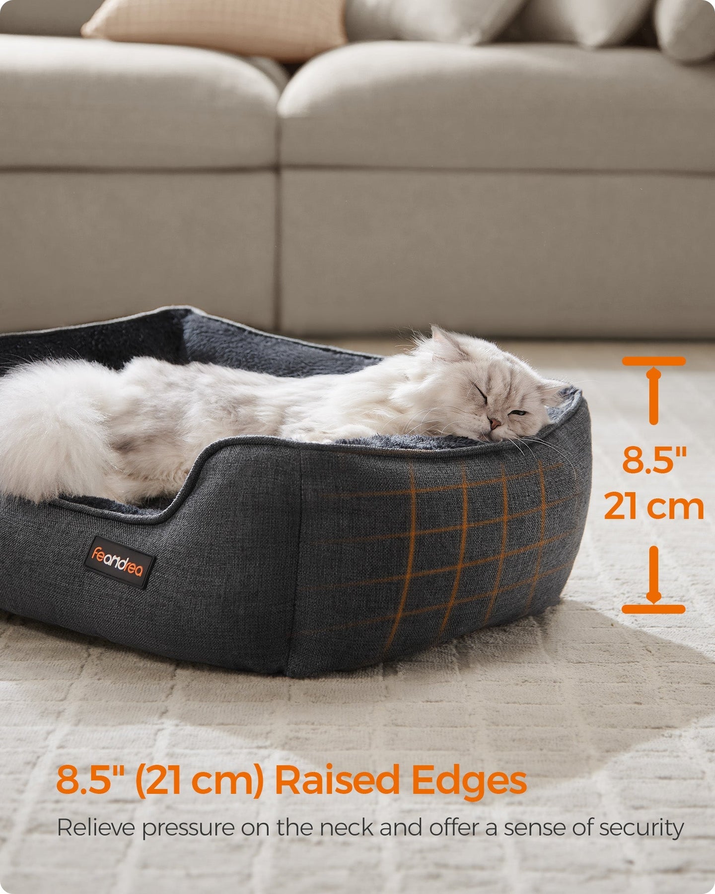 Dog Bed - Linen-Look Fabric - Dark Grey - Washable with Raised Edges and Non-Slip Bottom