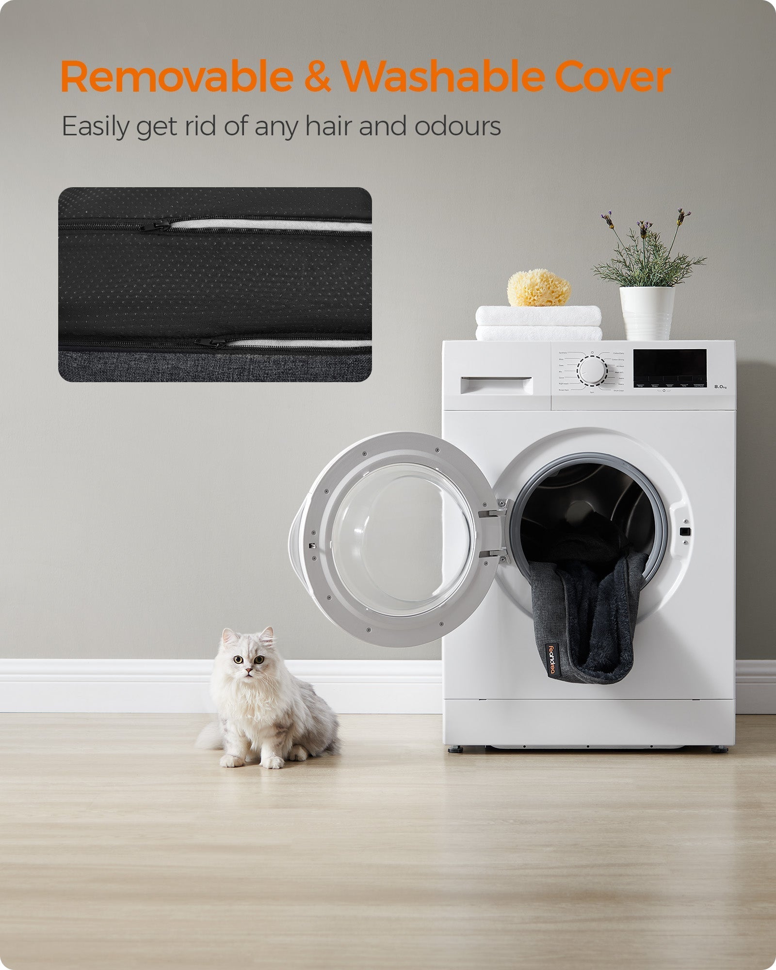 Dog Bed - Linen-Look Fabric - Dark Grey - Washable with Raised Edges and Non-Slip Bottom