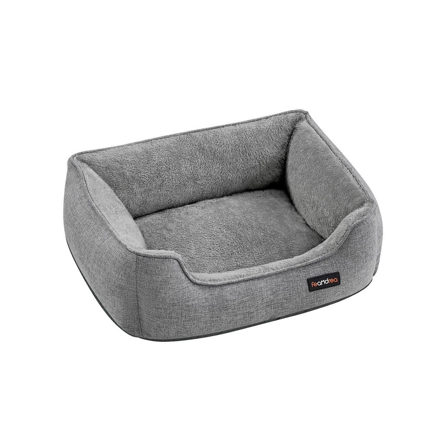 Dog Bed - Linen-Look Fabric - Dark Grey - Washable with Raised Edges and Non-Slip Bottom