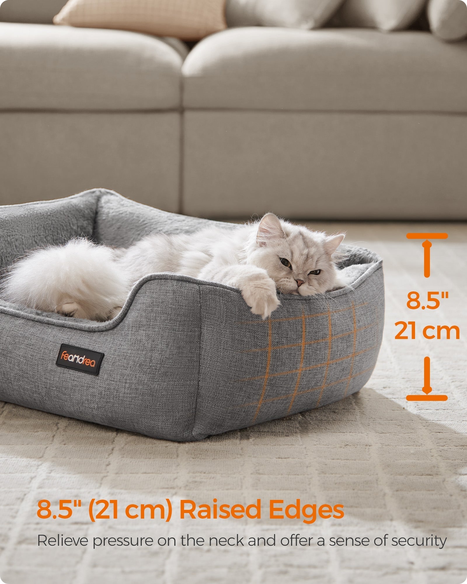 Dog Sofa Bed - Linen-Look - Light Grey - Removable Washable Cover with Raised Edges and Non-Slip Bottom