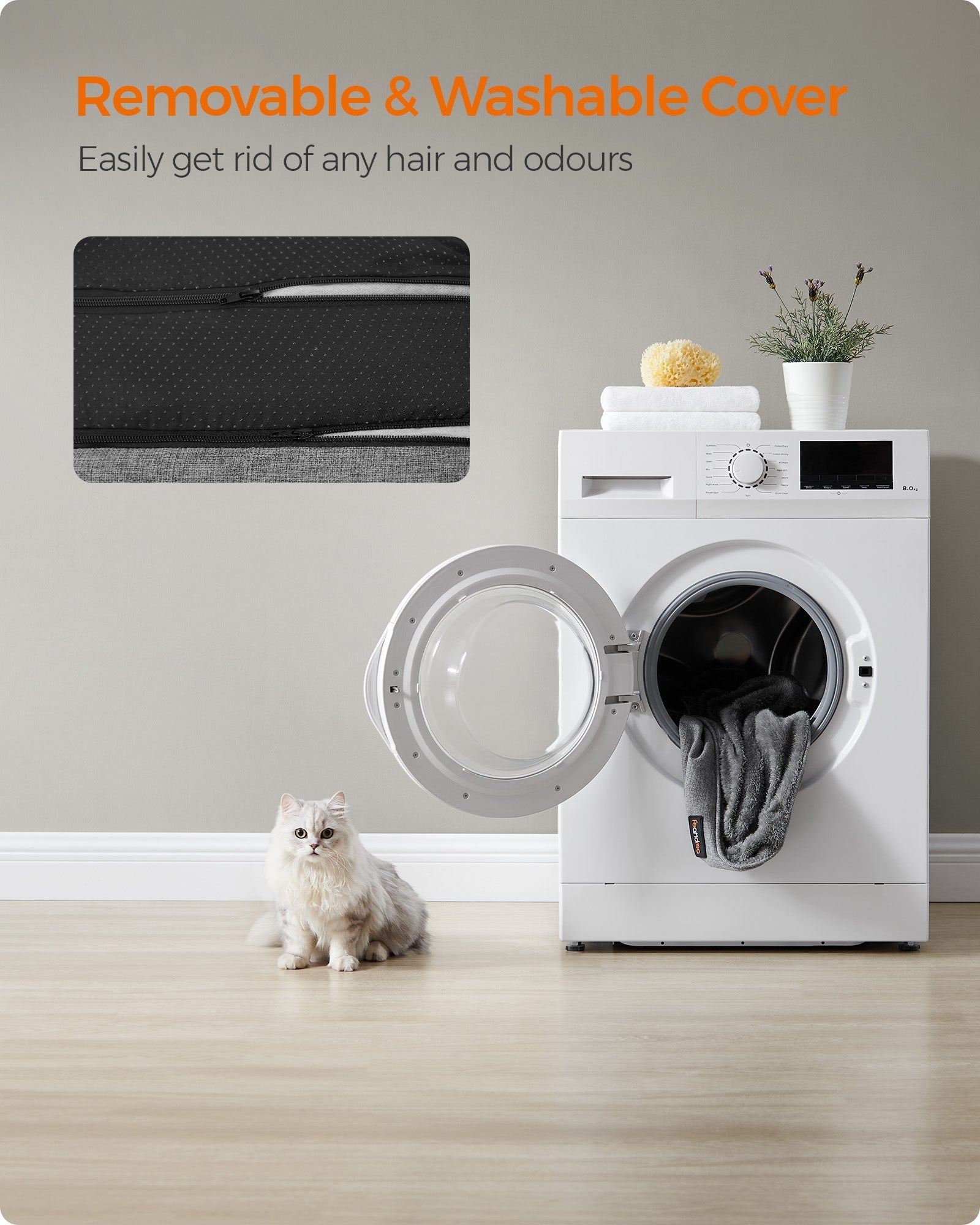 Dog Sofa Bed - Linen-Look - Light Grey - Removable Washable Cover with Raised Edges and Non-Slip Bottom