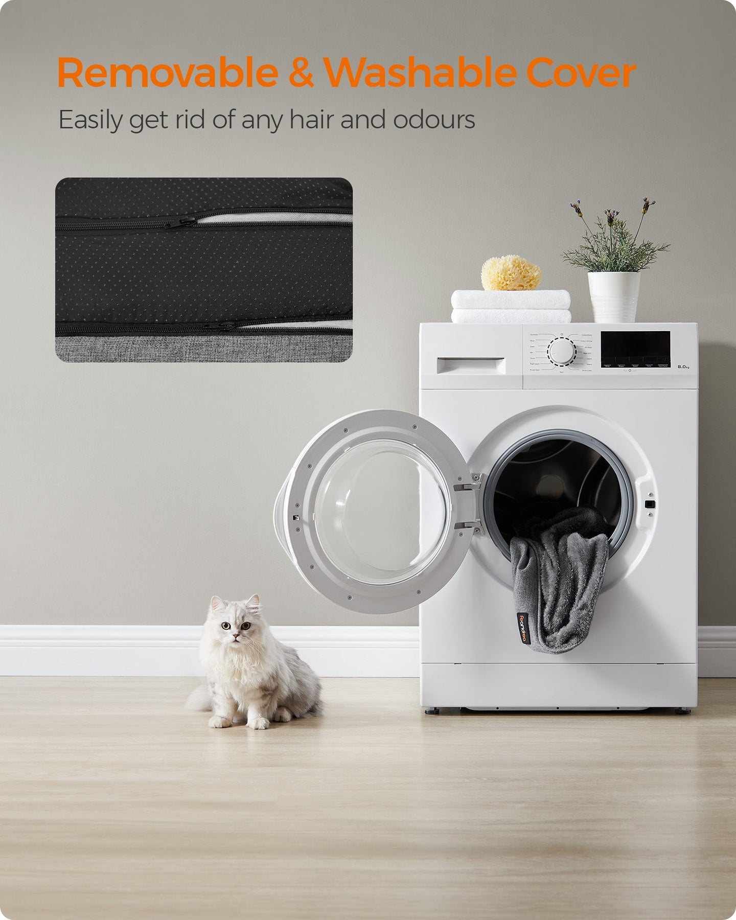 Dog Sofa Bed - Linen-Look - Light Grey - Removable Washable Cover with Raised Edges and Non-Slip Bottom