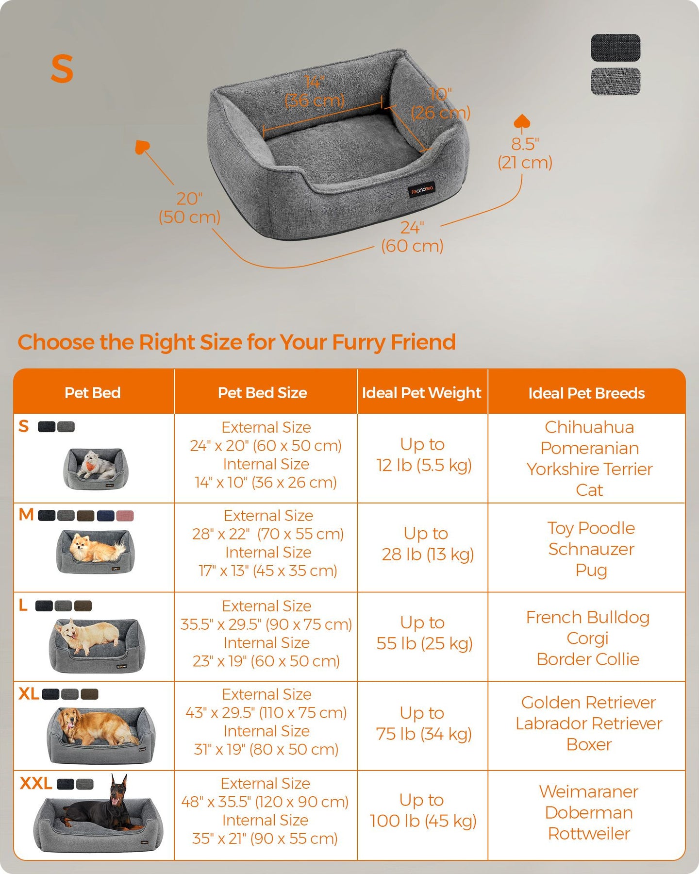 Dog Sofa Bed - Linen-Look - Light Grey - Removable Washable Cover with Raised Edges and Non-Slip Bottom