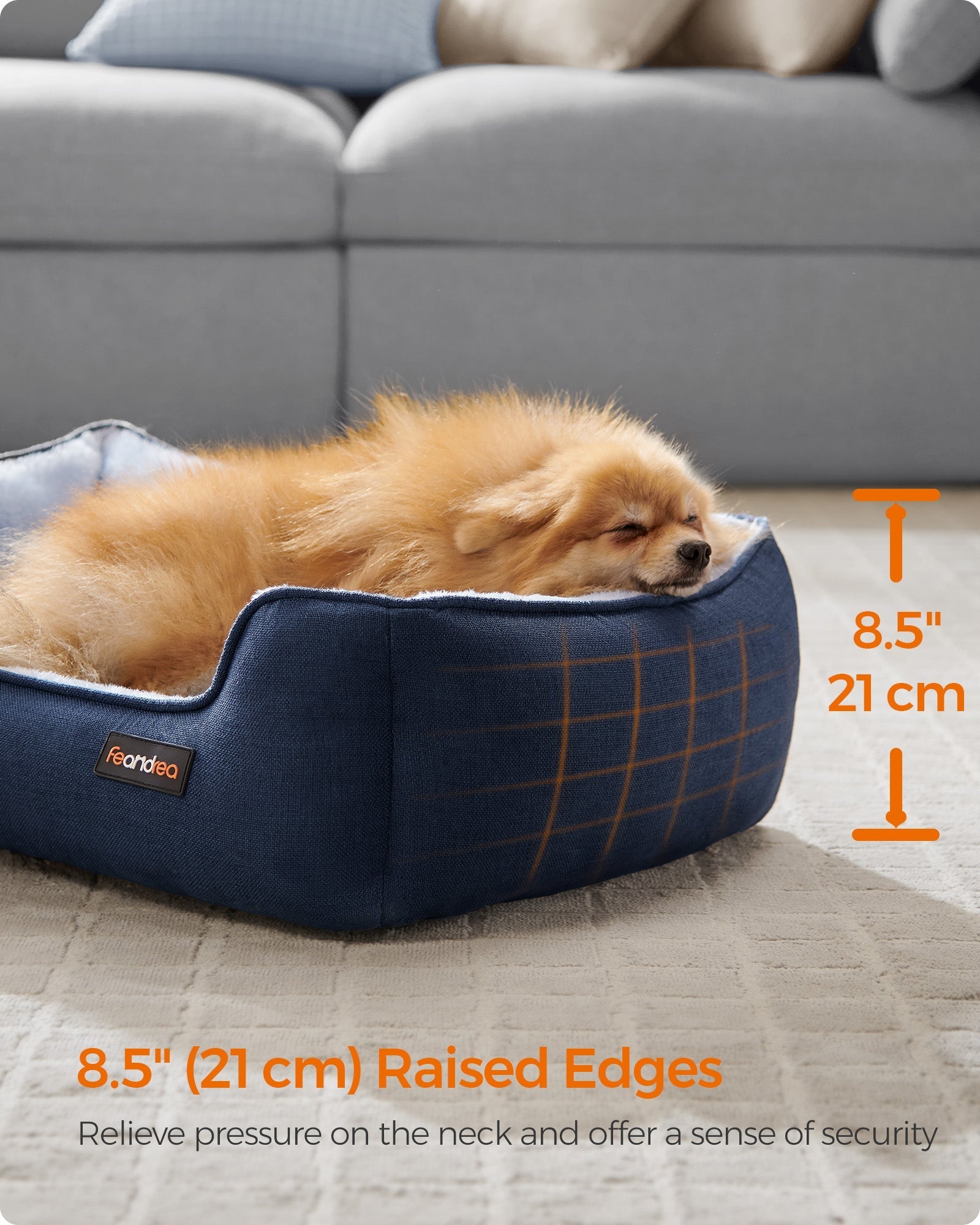 Dog Sofa Bed - Soft Fabric - Pale Blue - Washable with Removable Reversible Cushion