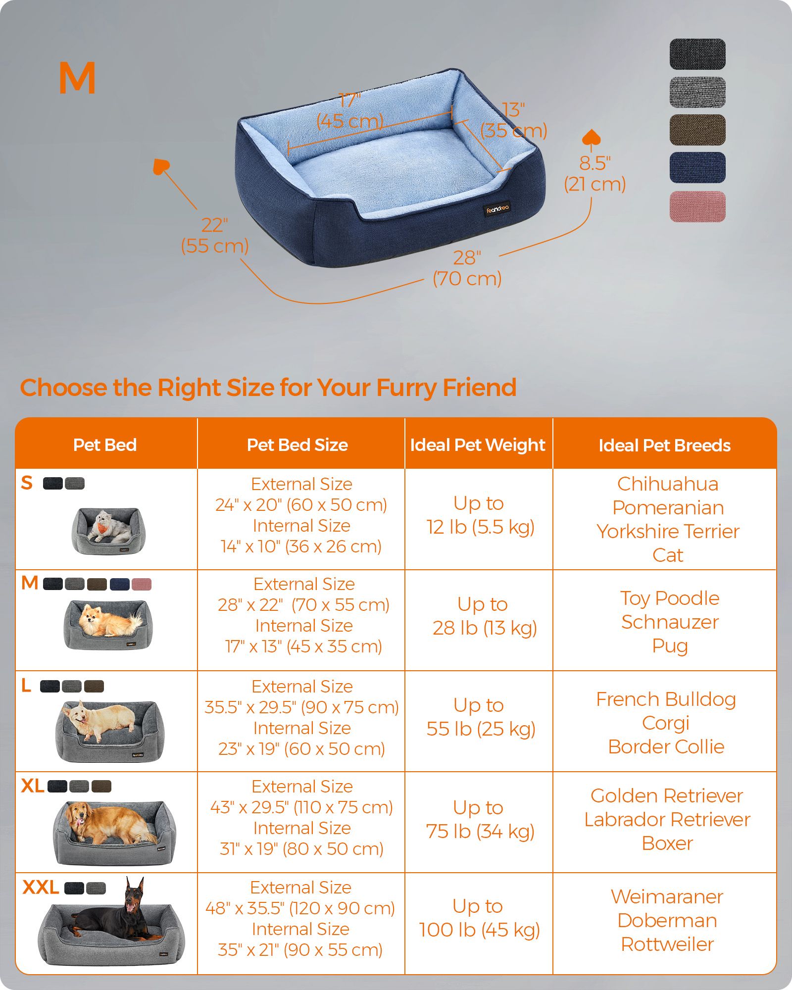 Dog Sofa Bed - Soft Fabric - Pale Blue - Washable with Removable Reversible Cushion