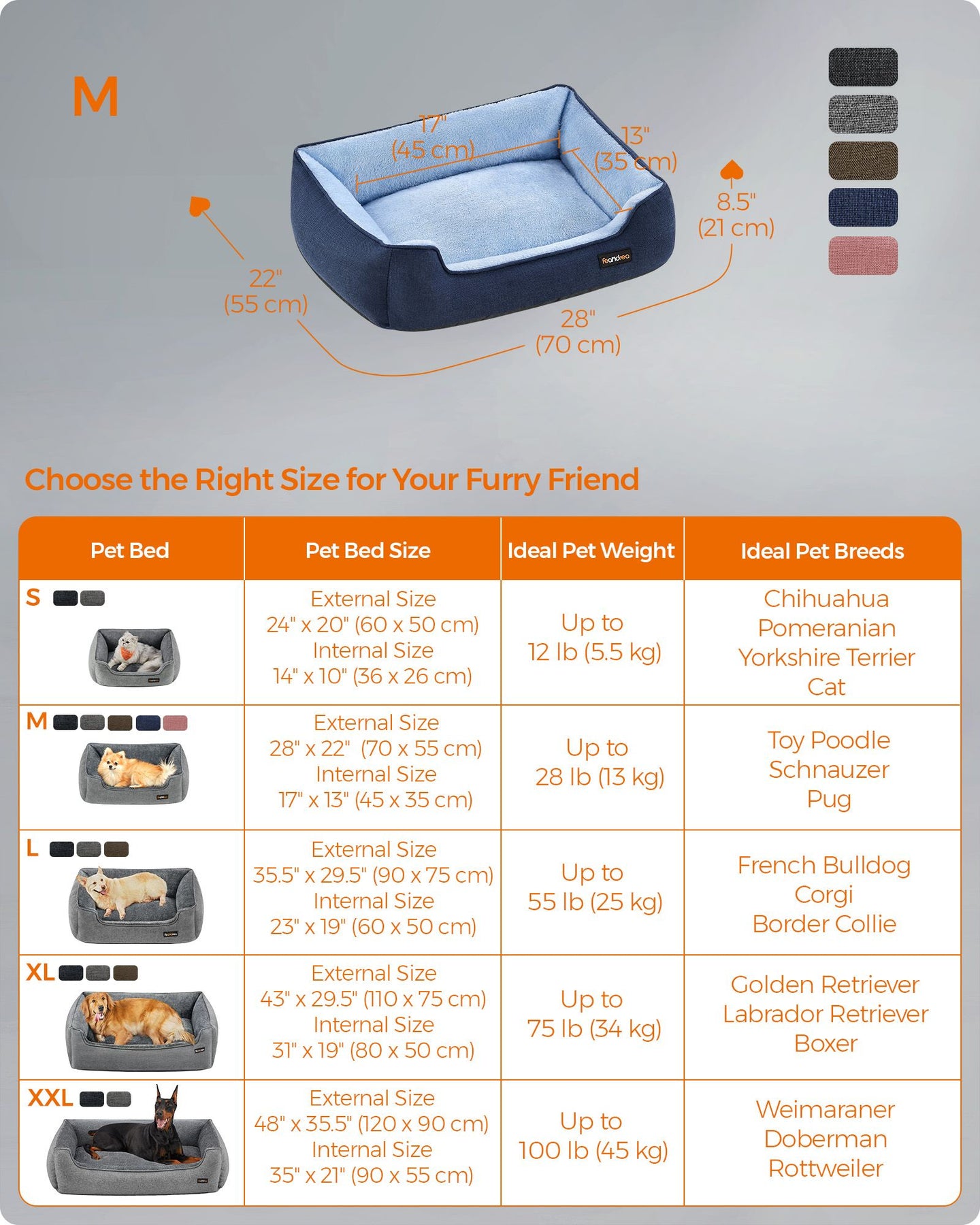 Dog Sofa Bed - Soft Fabric - Pale Blue - Washable with Removable Reversible Cushion