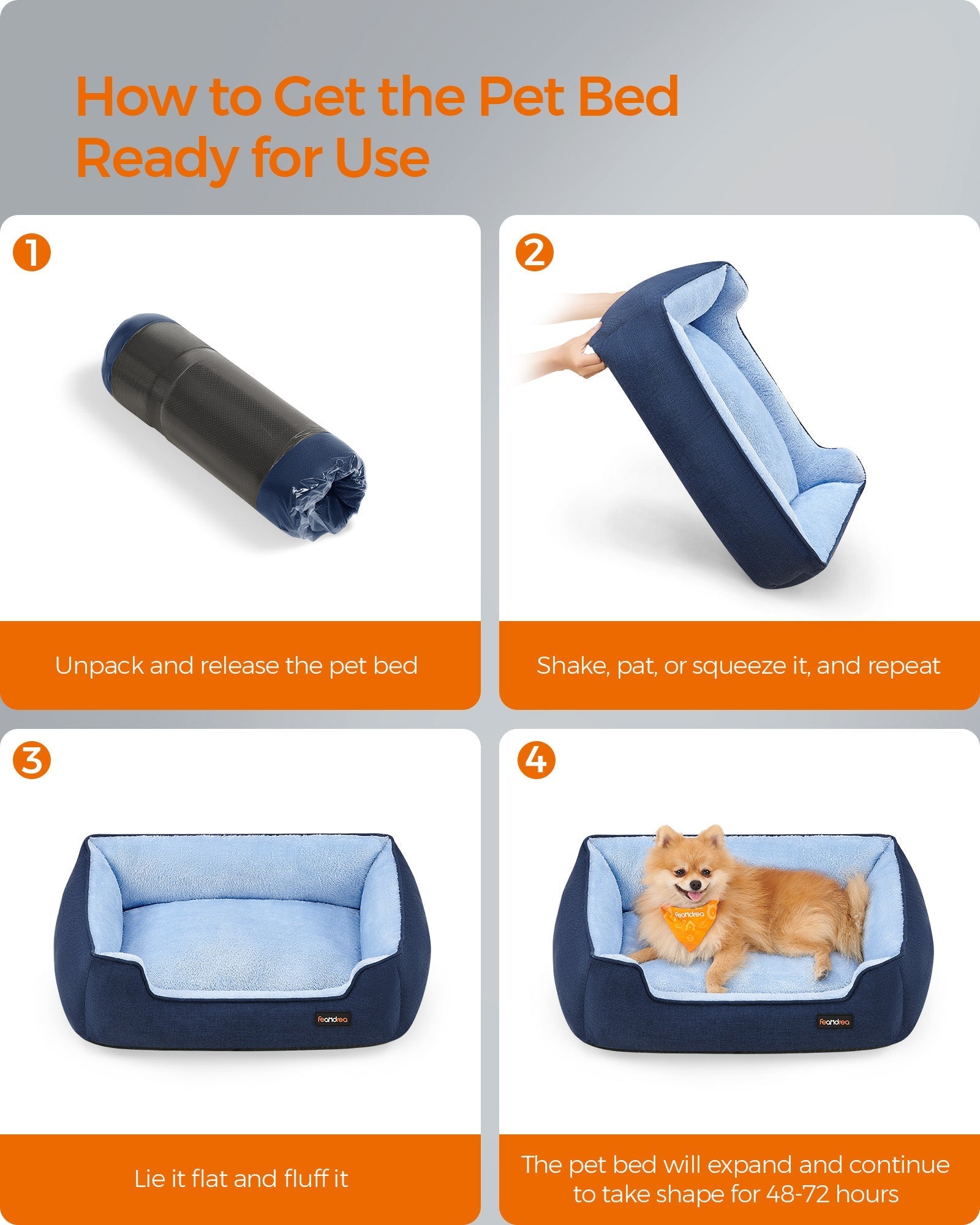 Dog Sofa Bed - Soft Fabric - Pale Blue - Washable with Removable Reversible Cushion