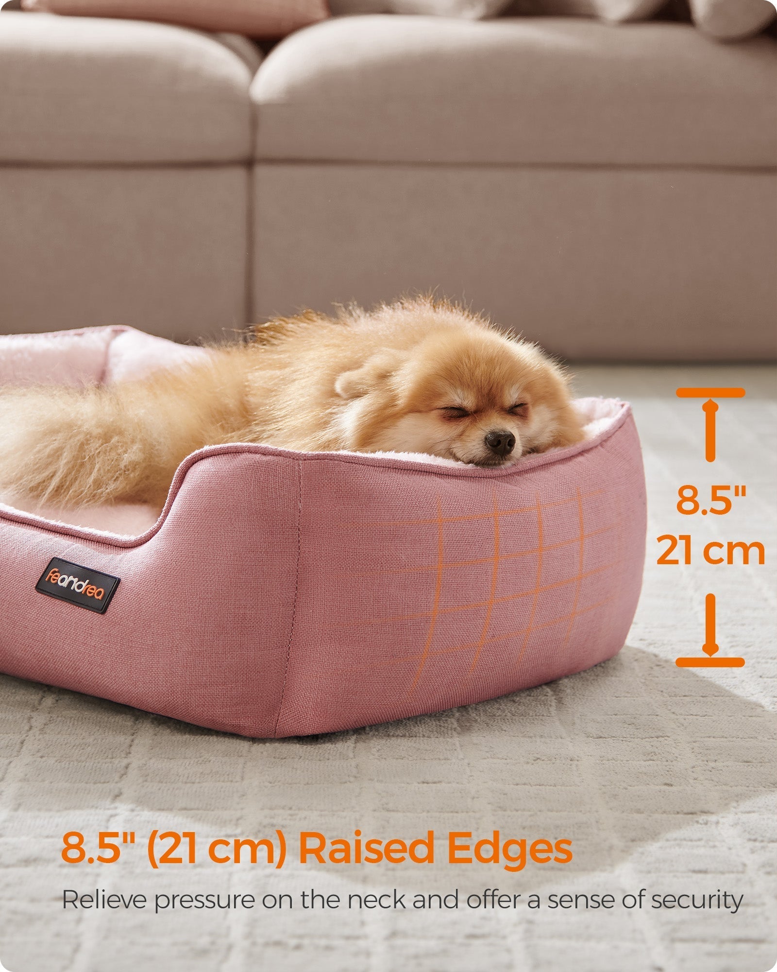 Dog Sofa Bed - Soft Fabric - Jelly Pink - Washable with Removable Cushion
