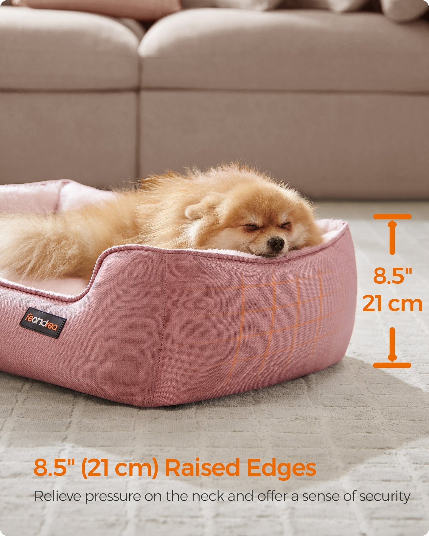 Dog Sofa Bed - Soft Fabric - Jelly Pink - Washable with Removable Cushion