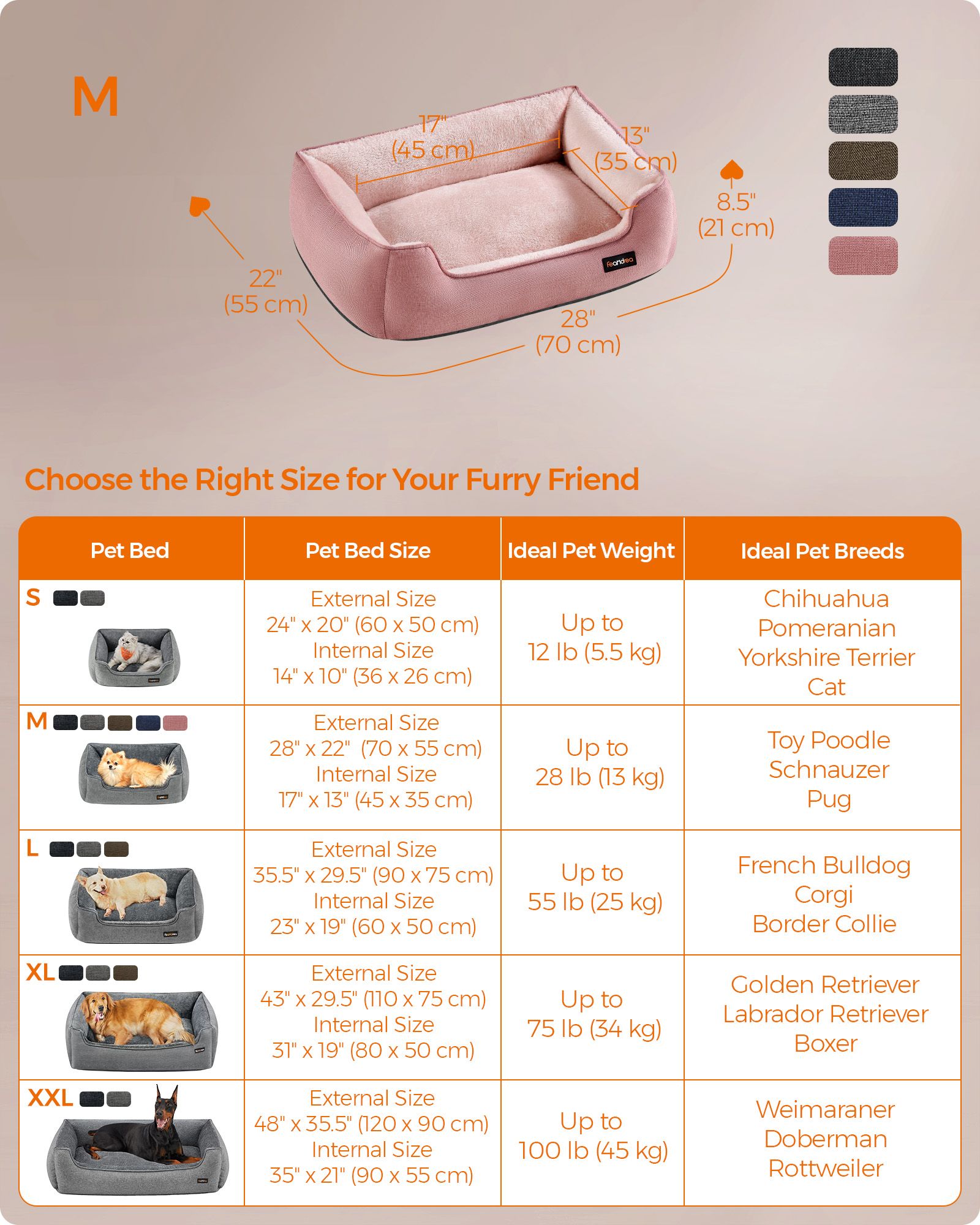 Dog Sofa Bed - Soft Fabric - Jelly Pink - Washable with Removable Cushion