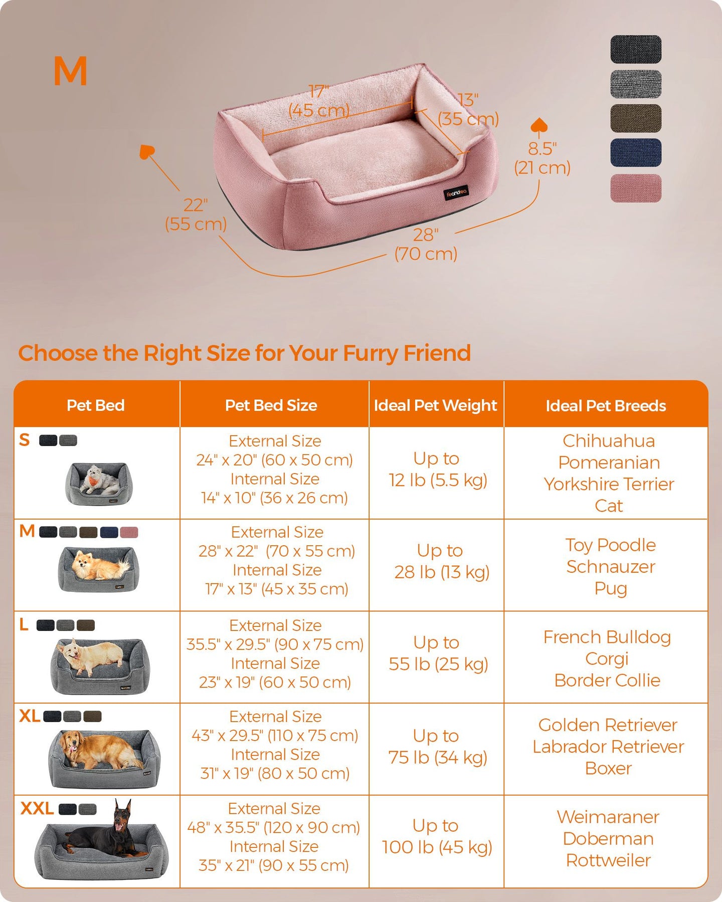 Dog Sofa Bed - Soft Fabric - Jelly Pink - Washable with Removable Cushion