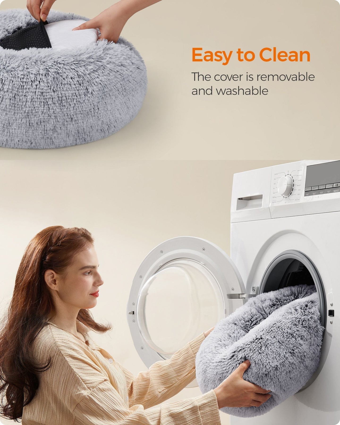 Round Dog and Cat Bed - 50 cm - Dove Grey - Soft Plush
