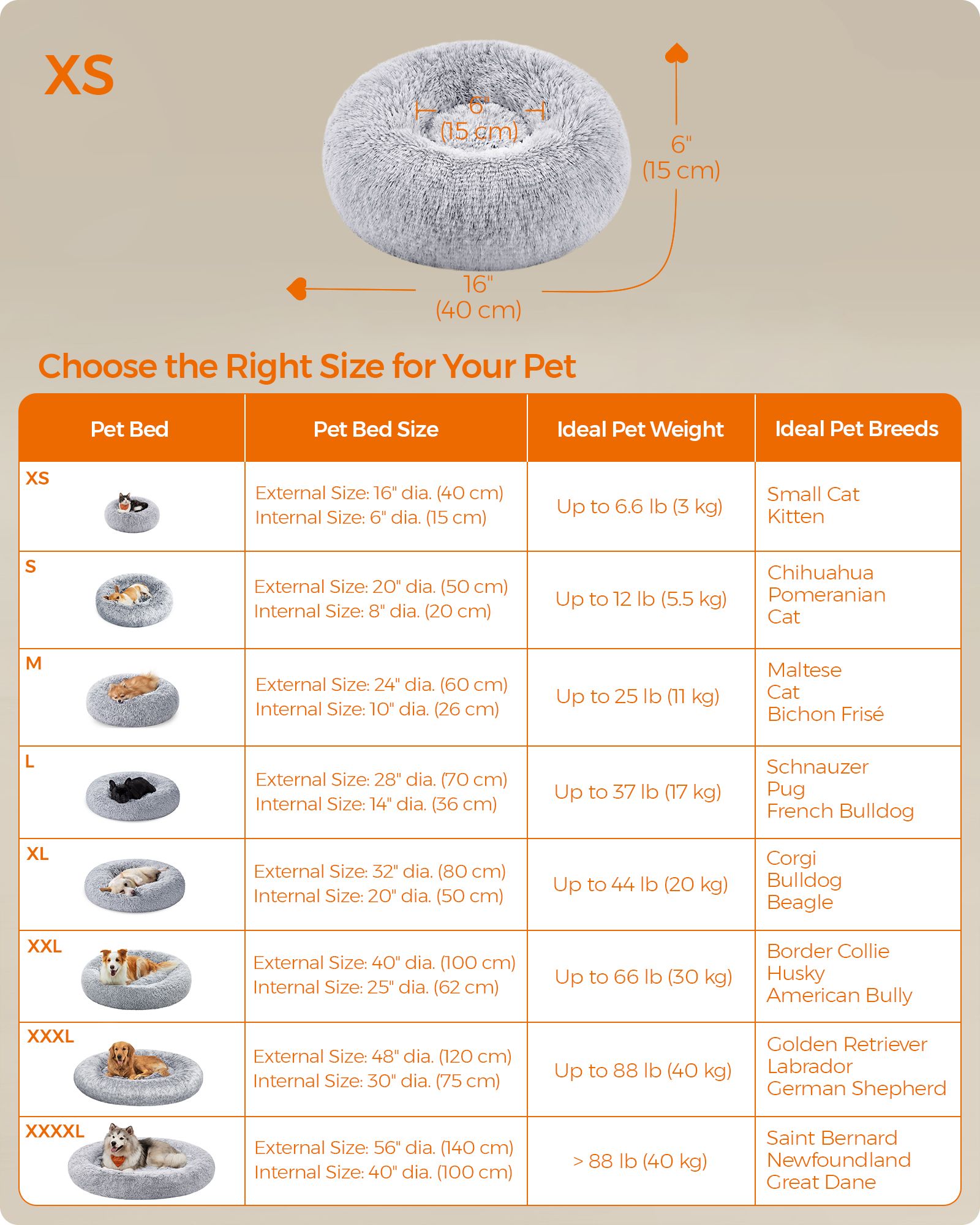 Round Dog and Cat Bed - 50 cm - Dove Grey - Soft Plush