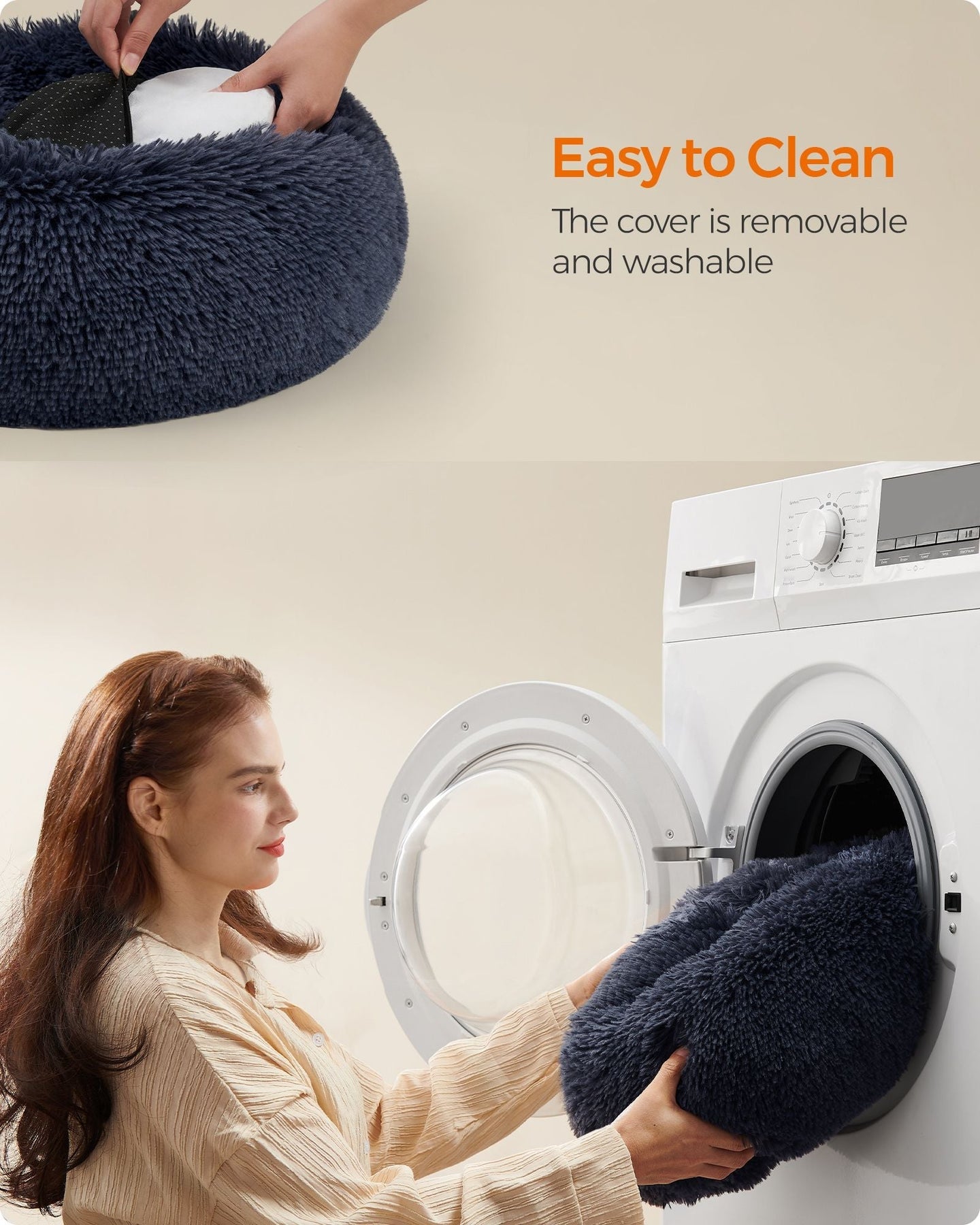 Dog Bed - Round Design, 50 cm - Dark Grey - Soft Plush